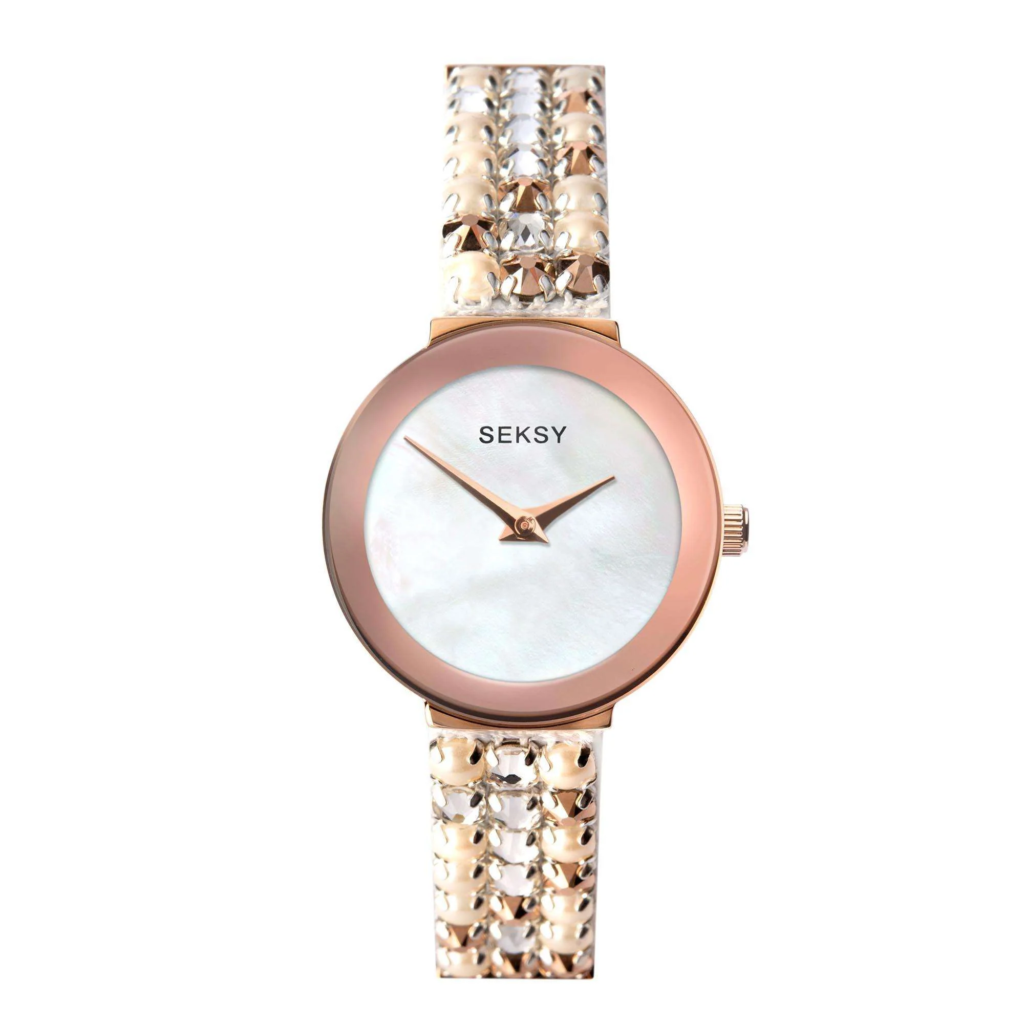 Seksy Classic Quartz Mother of Pearl Dial Rose Gold IP Brass Bracelet Ladies Watch 2950 - Image 3