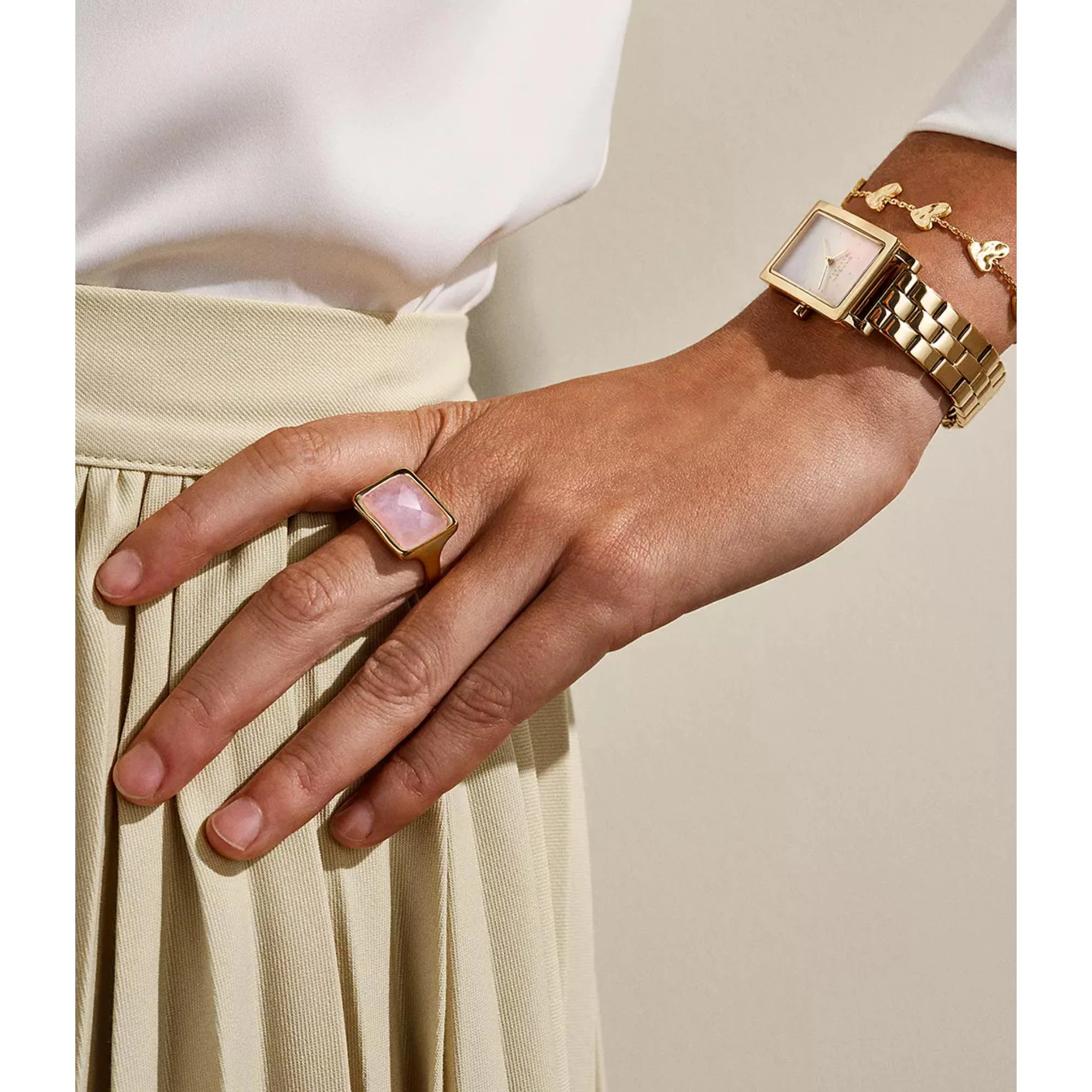 Skagen Anja Rose Quartz Gold-Tone Stainless Steel Cocktail Ladies Ring SKJ1863710-9 - Image 6