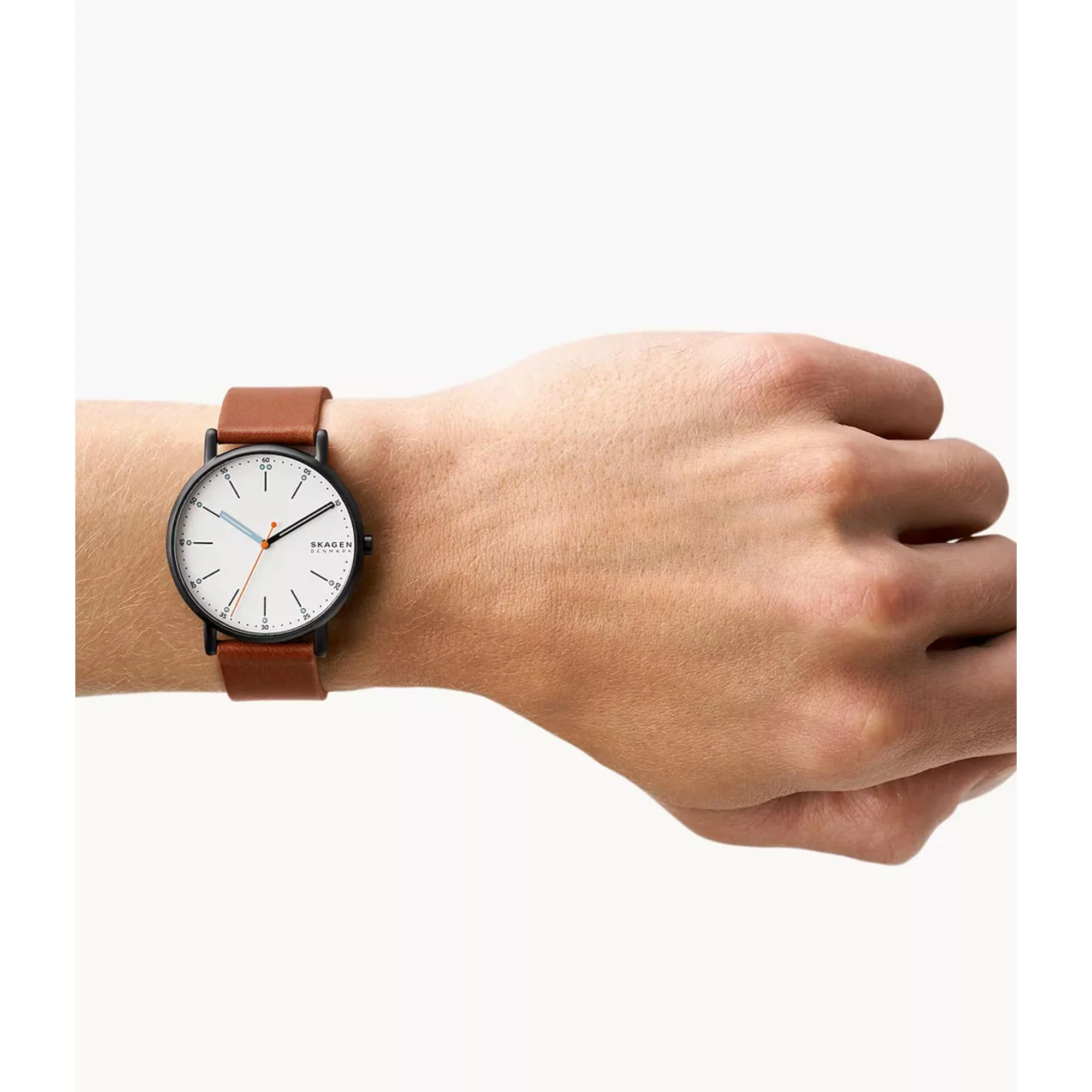 Skagen Signatur Brown Leather Strap White Dial Men’s Watch SKW6374 - Image 9
