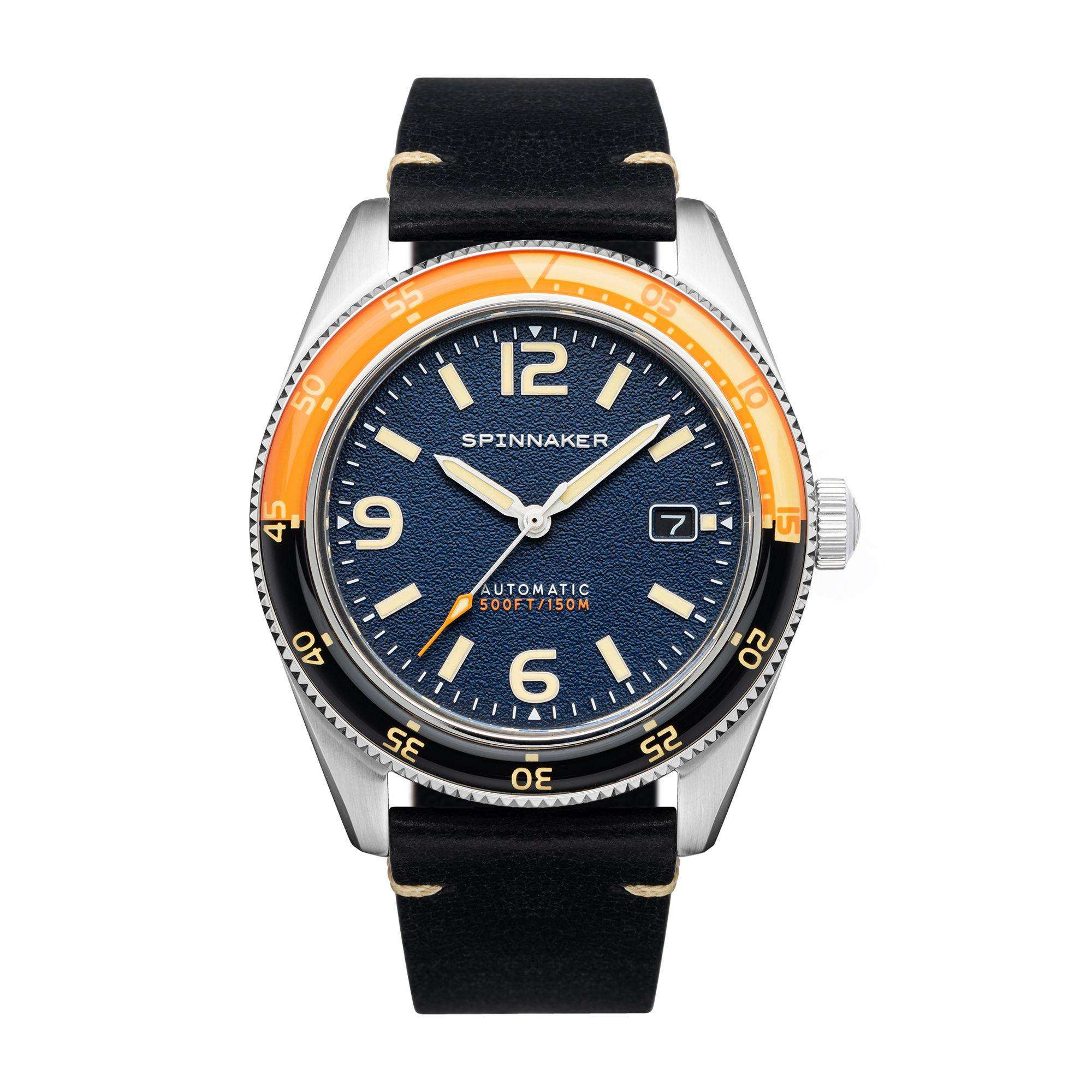 Spinnaker Fleuss Sunset Orange Blue Dial Black Leather Strap SP-5055-0D - Image 3