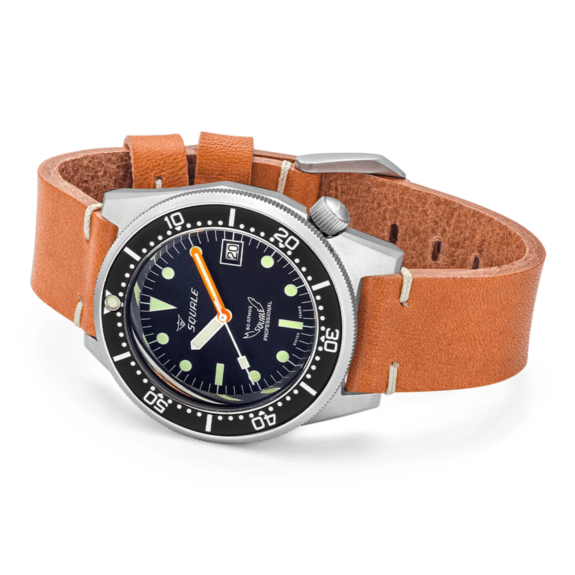 Squale 1521 Black Blasted Automatic Black Dial Leather Strap Men's Watch 1521BKBL.PC - Image 8