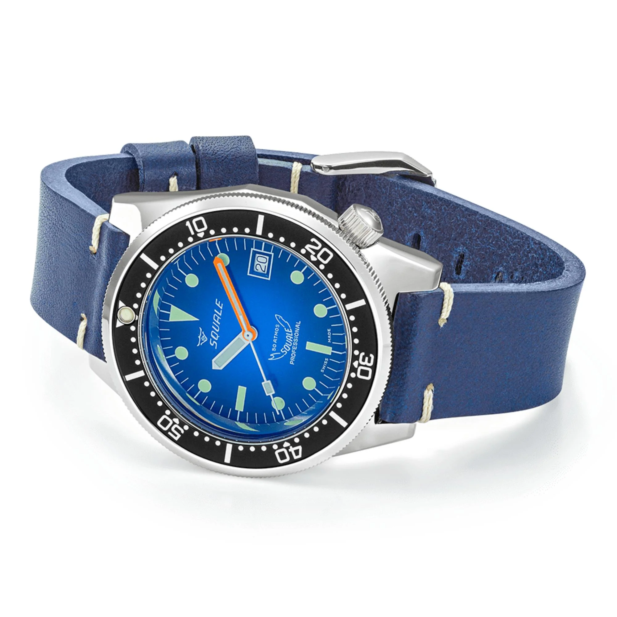 Squale 1521 Blue Ray Automatic Blue Dial Leather Strap Men's Watch 1521PROFD.PB - Image 3