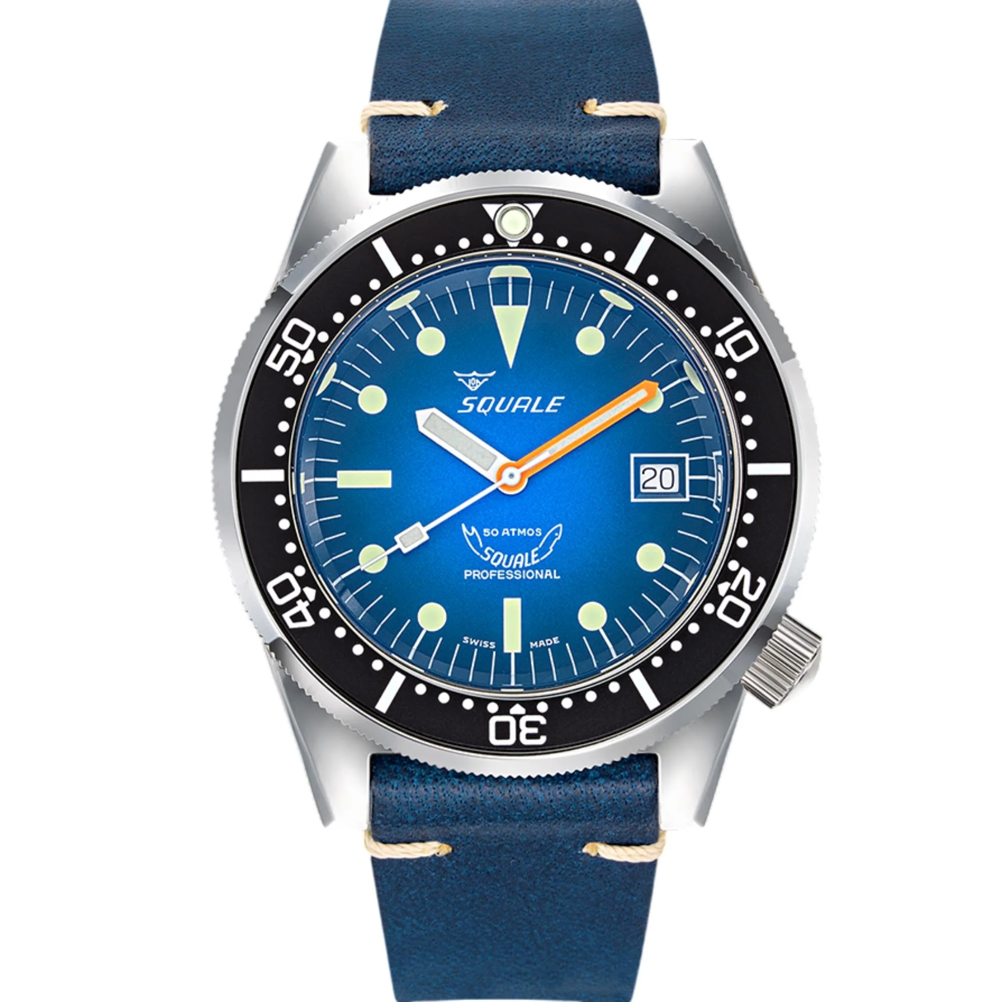 Squale 1521 Blue Ray Automatic Blue Dial Leather Strap Men's Watch 1521PROFD.PB - Image 6