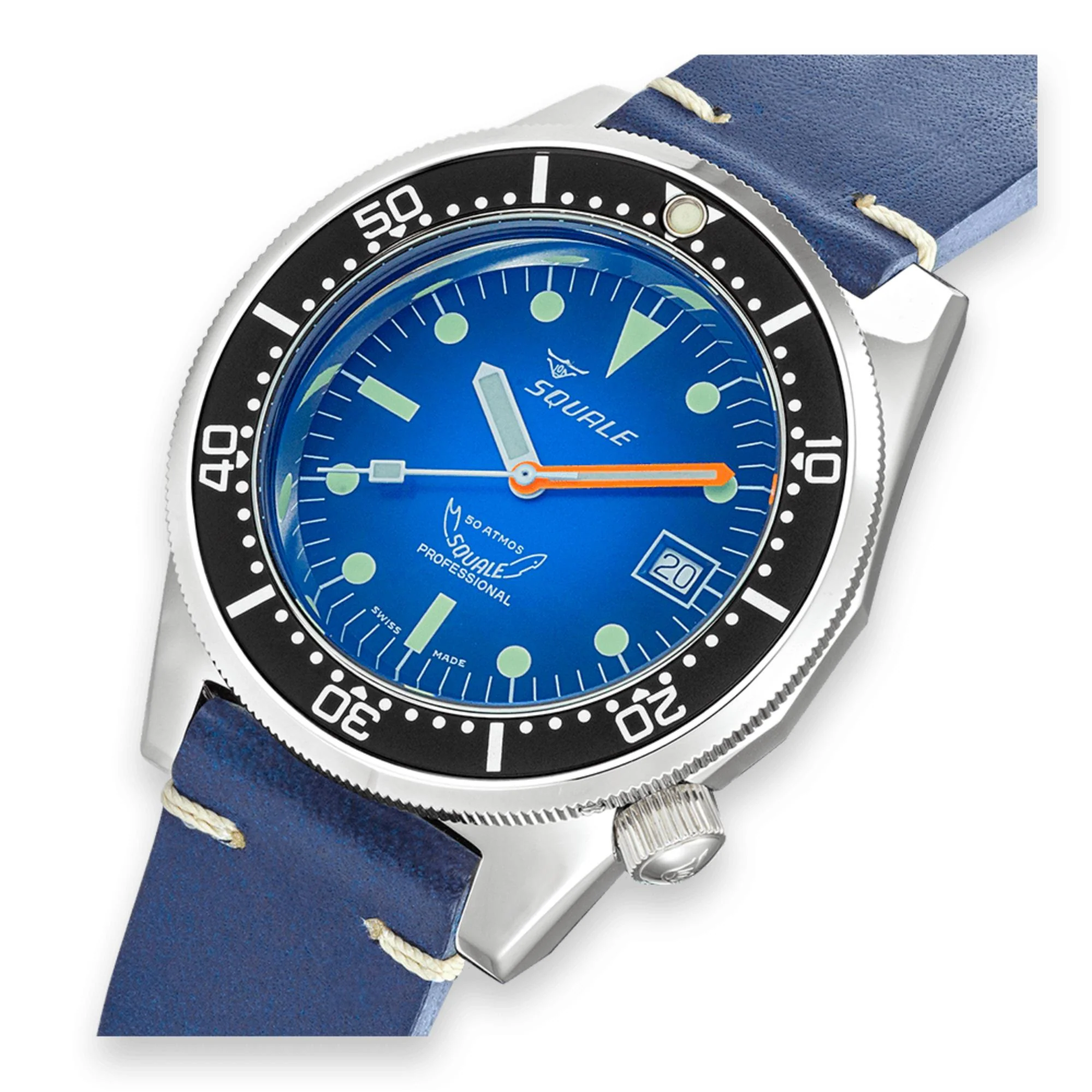 Squale 1521 Blue Ray Automatic Blue Dial Leather Strap Men's Watch 1521PROFD.PB - Image 9