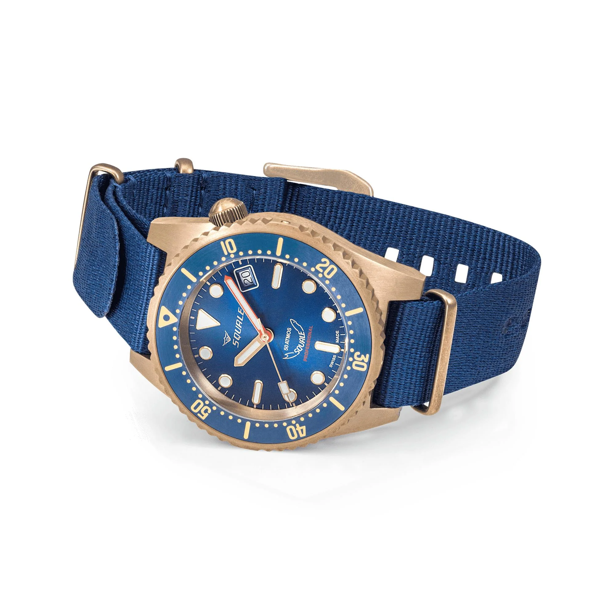 Squale 1521 Bronze Automatic Blue Dial Blue Fabric Strap Men's Watch 1521BRONBL.NB20 - Image 3
