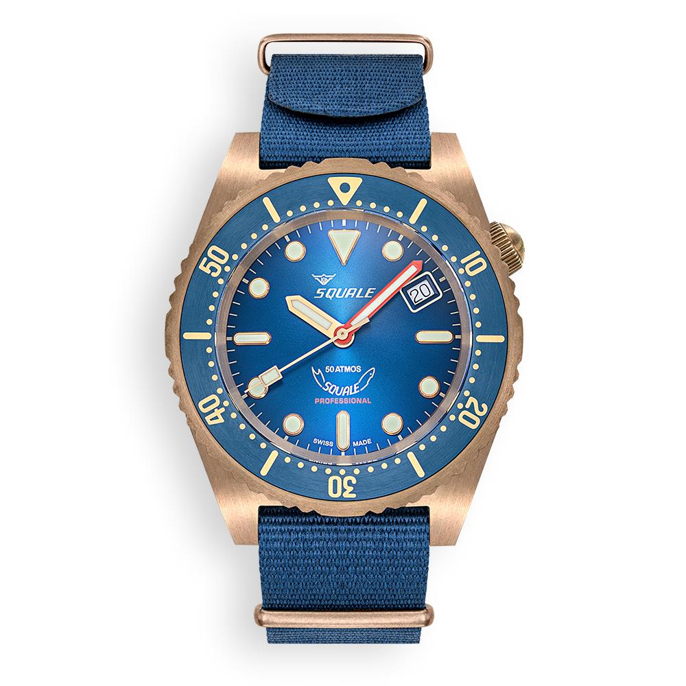 Squale 1521 Bronze Automatic Blue Dial Blue Fabric Strap Men's Watch 1521BRONBL.NB20 - Image 5