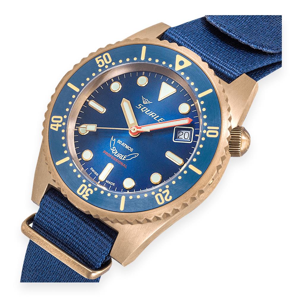 Squale 1521 Bronze Automatic Blue Dial Blue Fabric Strap Men's Watch 1521BRONBL.NB20 - Image 7