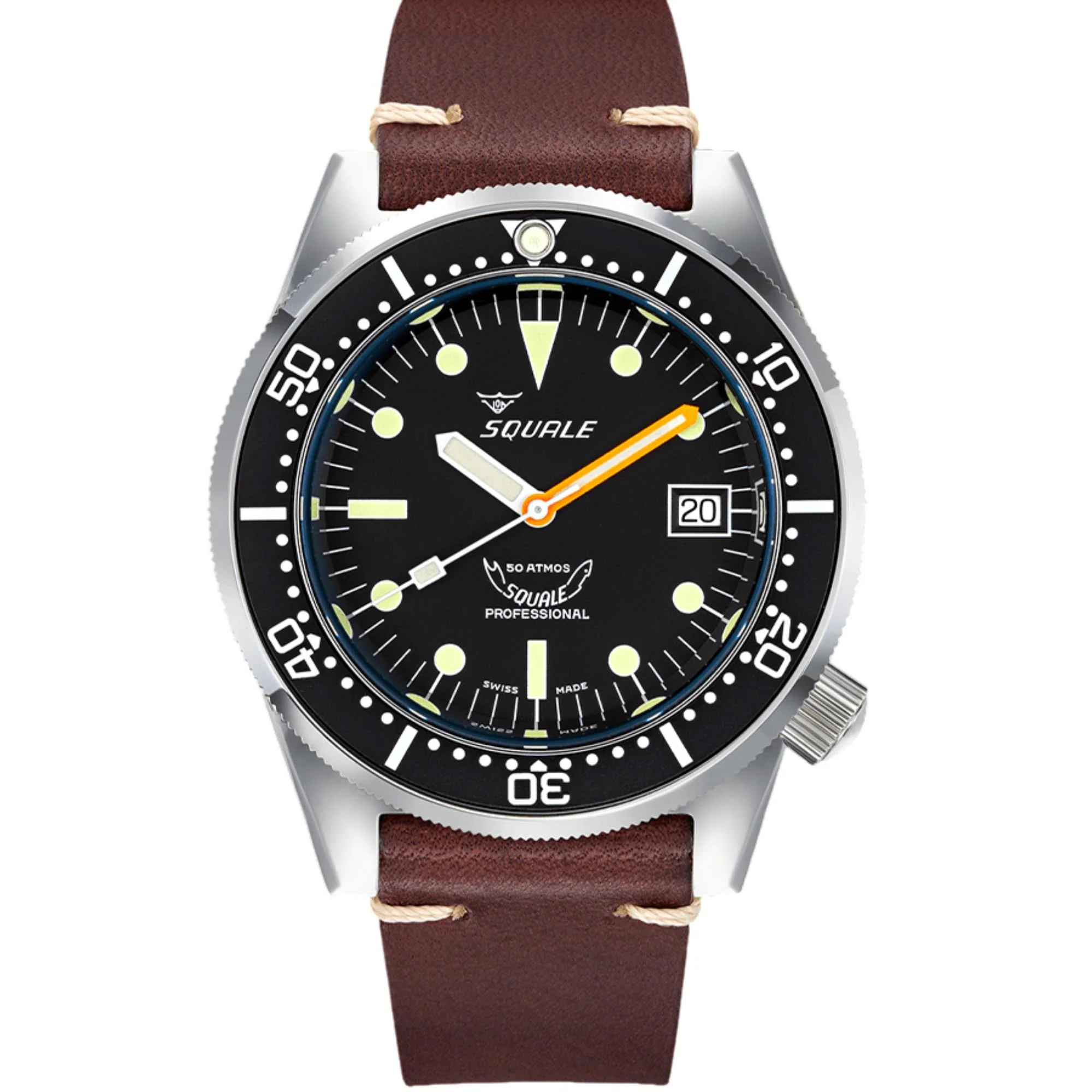 Squale 1521 Classic Automatic Black Dial Leather Strap Men's Watch 1521CL.PS