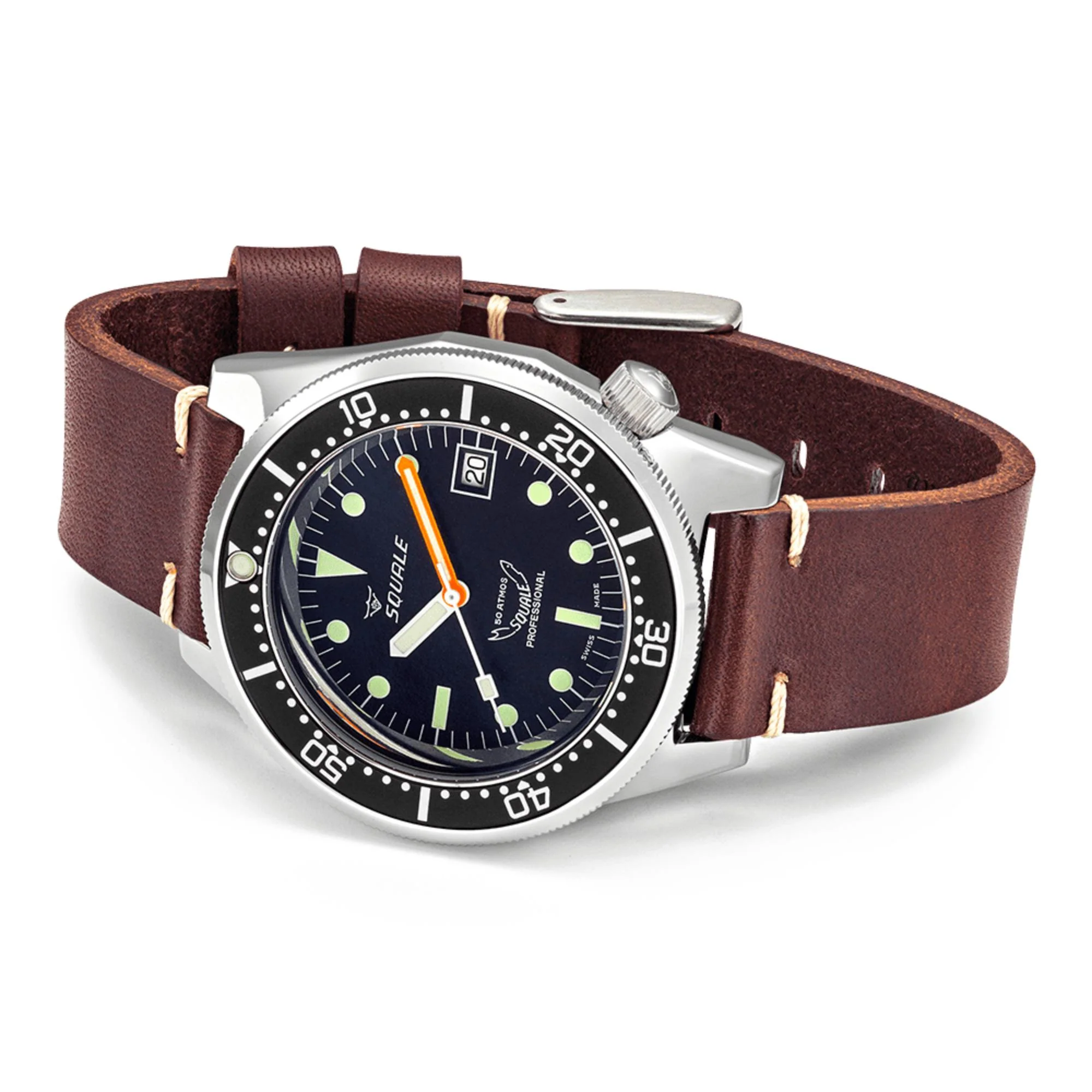 Squale 1521 Classic Automatic Black Dial Leather Strap Men's Watch 1521CL.PS - Image 8