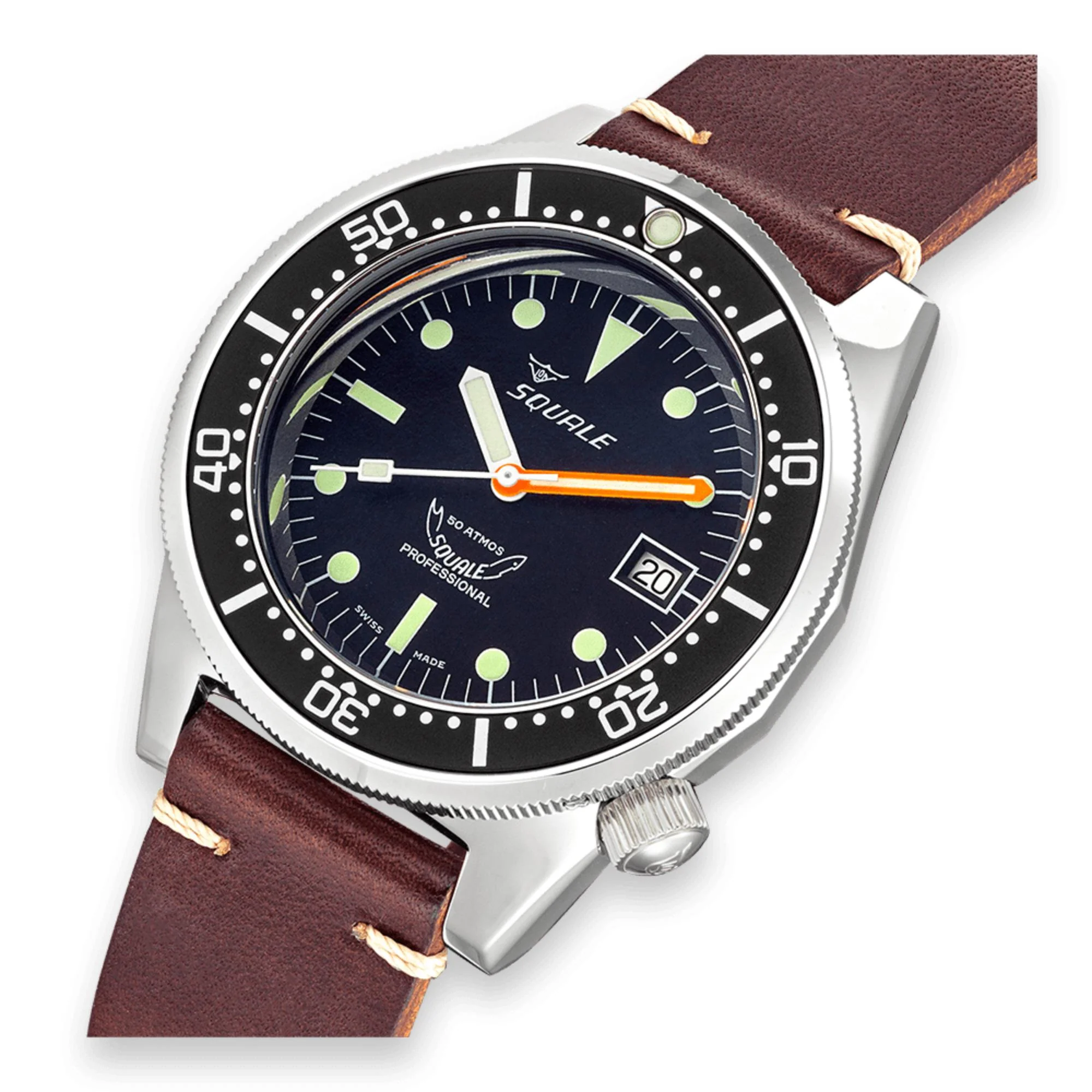 Squale 1521 Classic Automatic Black Dial Leather Strap Men's Watch 1521CL.PS - Image 9