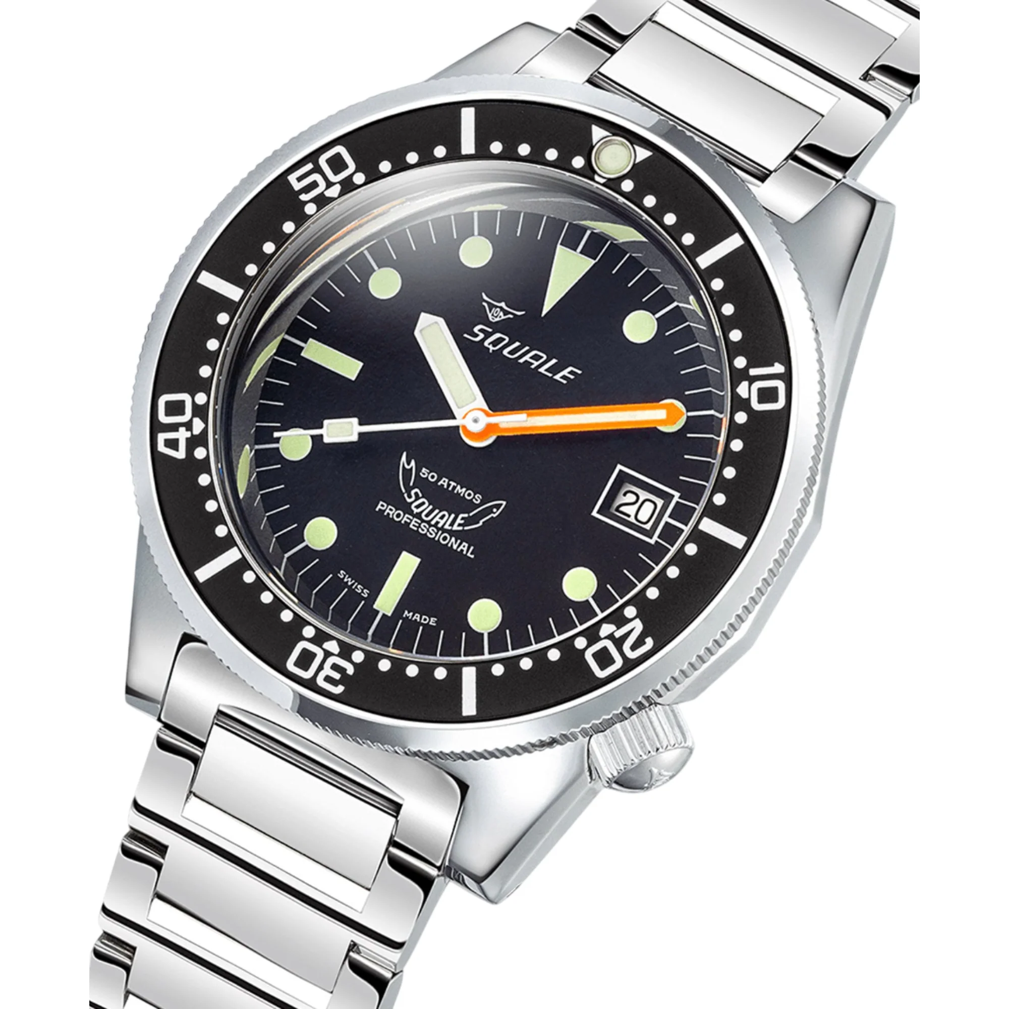 Squale 1521 Classic Automatic Black Dial Steel Strap Men's Watch 1521CL.SQ20L - Image 4