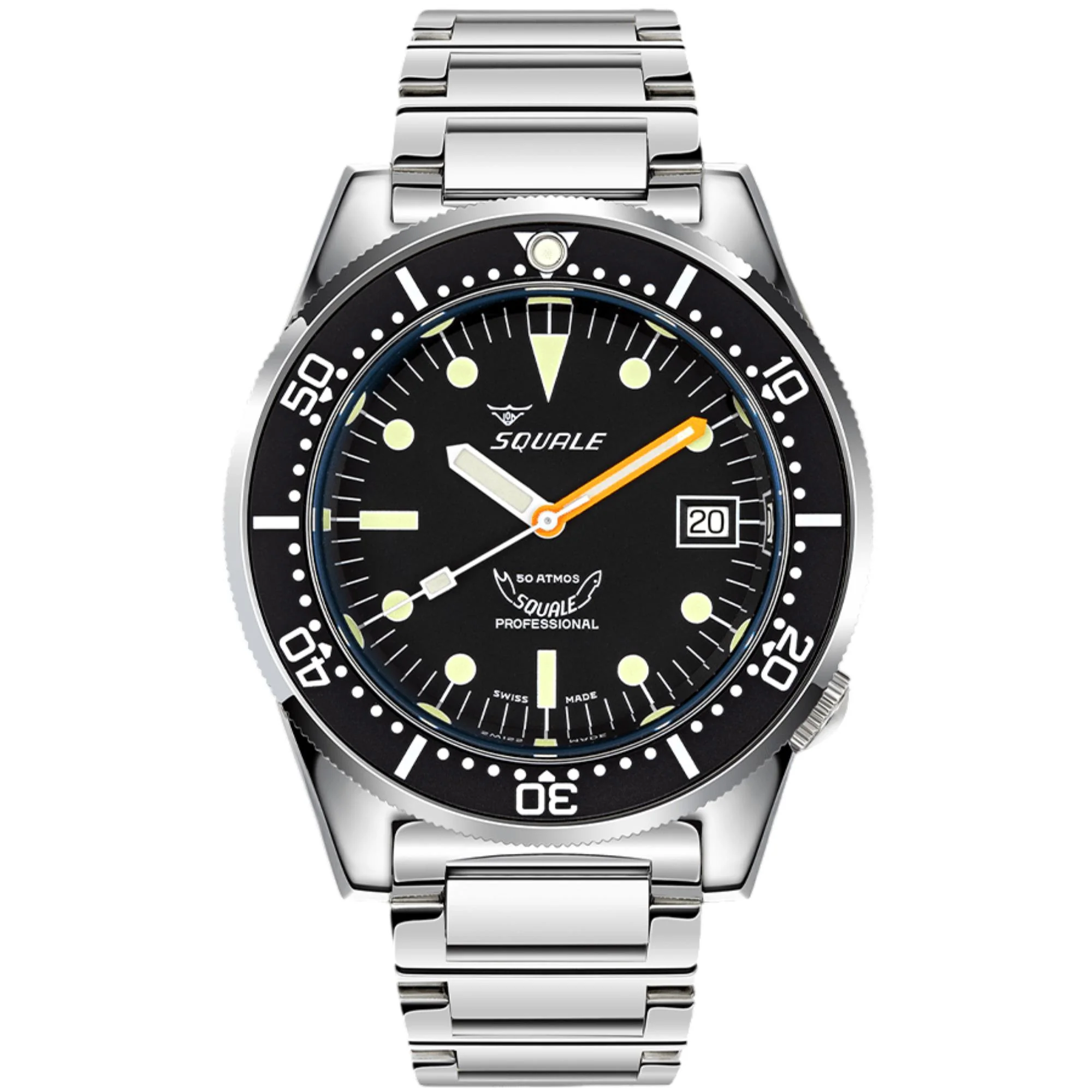 Squale 1521 Classic Automatic Black Dial Steel Strap Men's Watch 1521CL.SQ20L - Image 5