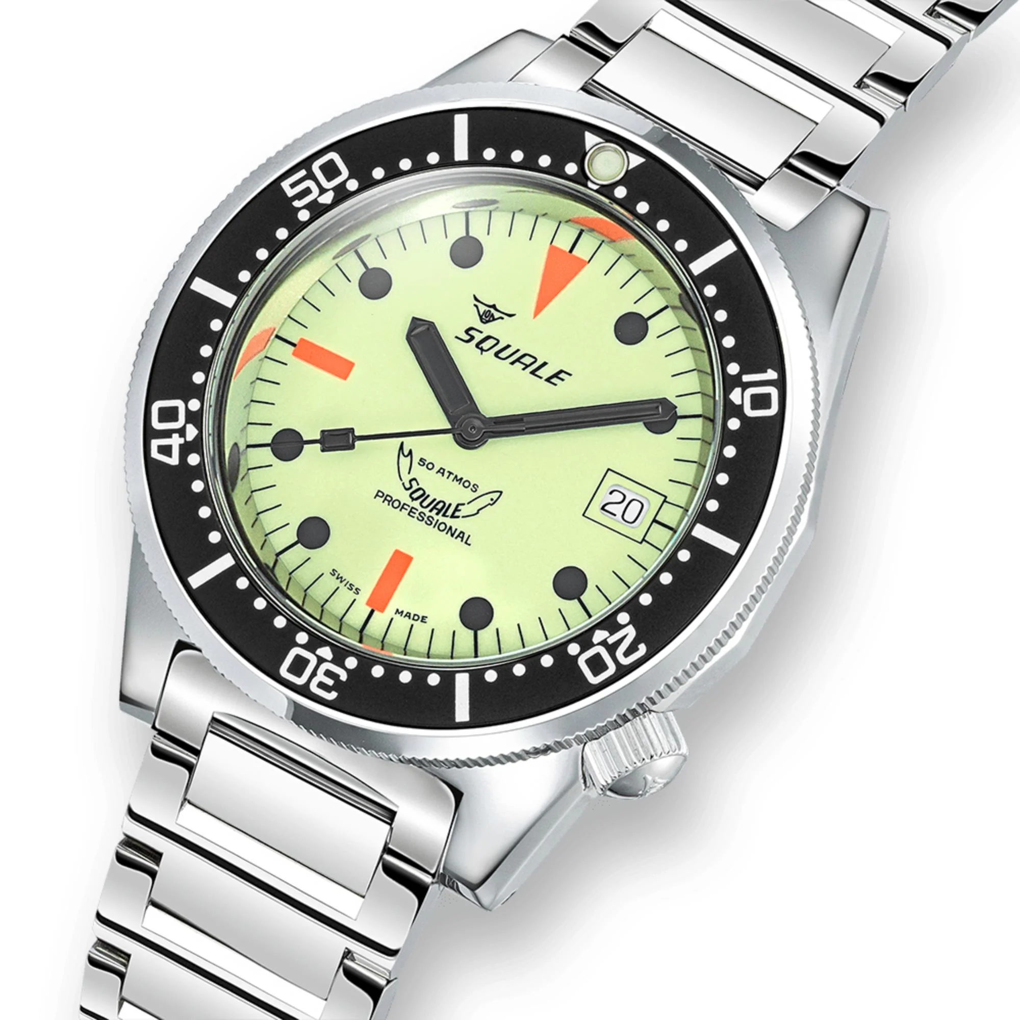 Squale 1521 Full Luminous Automatic Super-Luminova Dial Steel Strap Men's Watch 1521FULL.SQ20L - Image 4