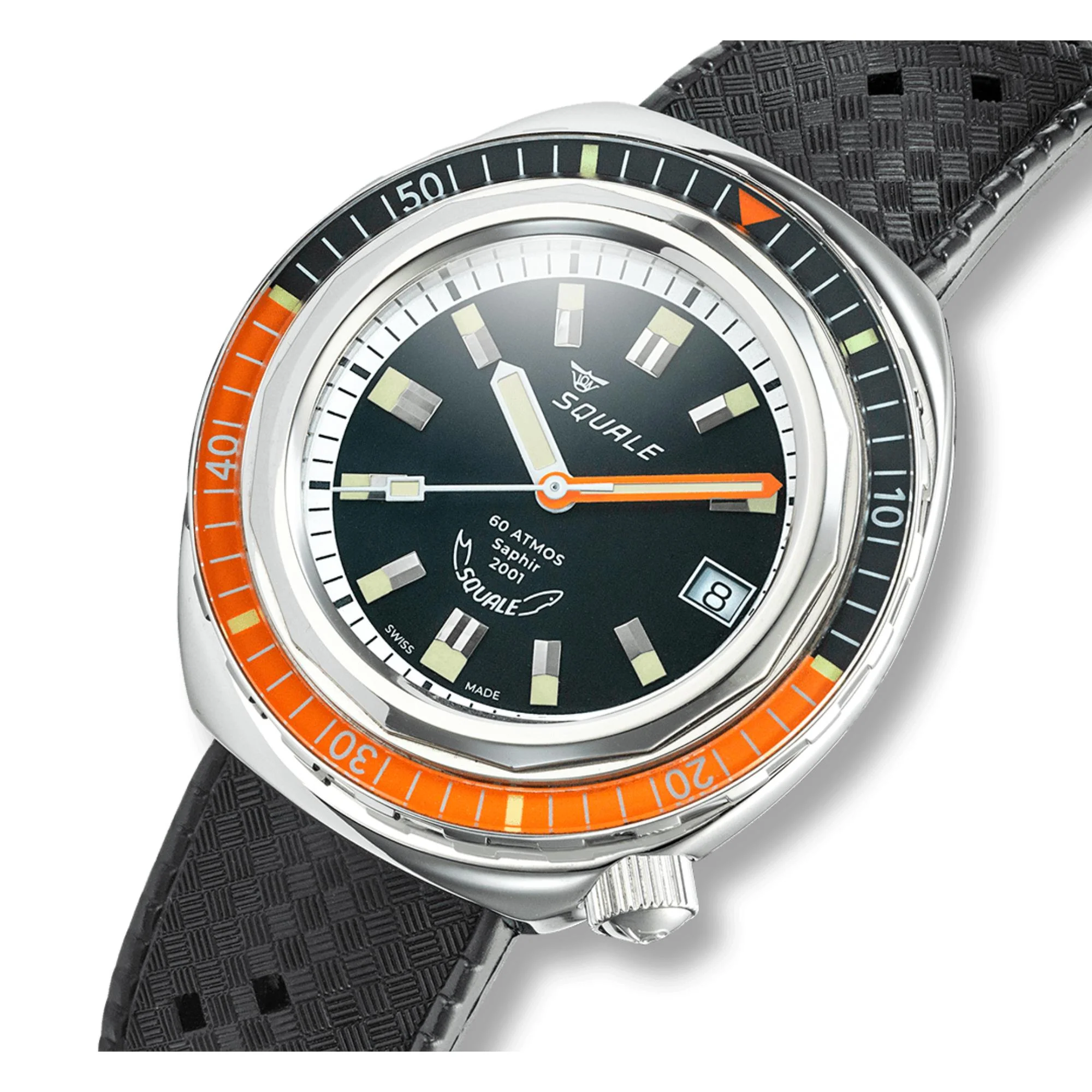 Squale 2001 Heritage Automatic Black Dial Rubber Strap Men's Watch 2001LAVAL.HT - Image 3