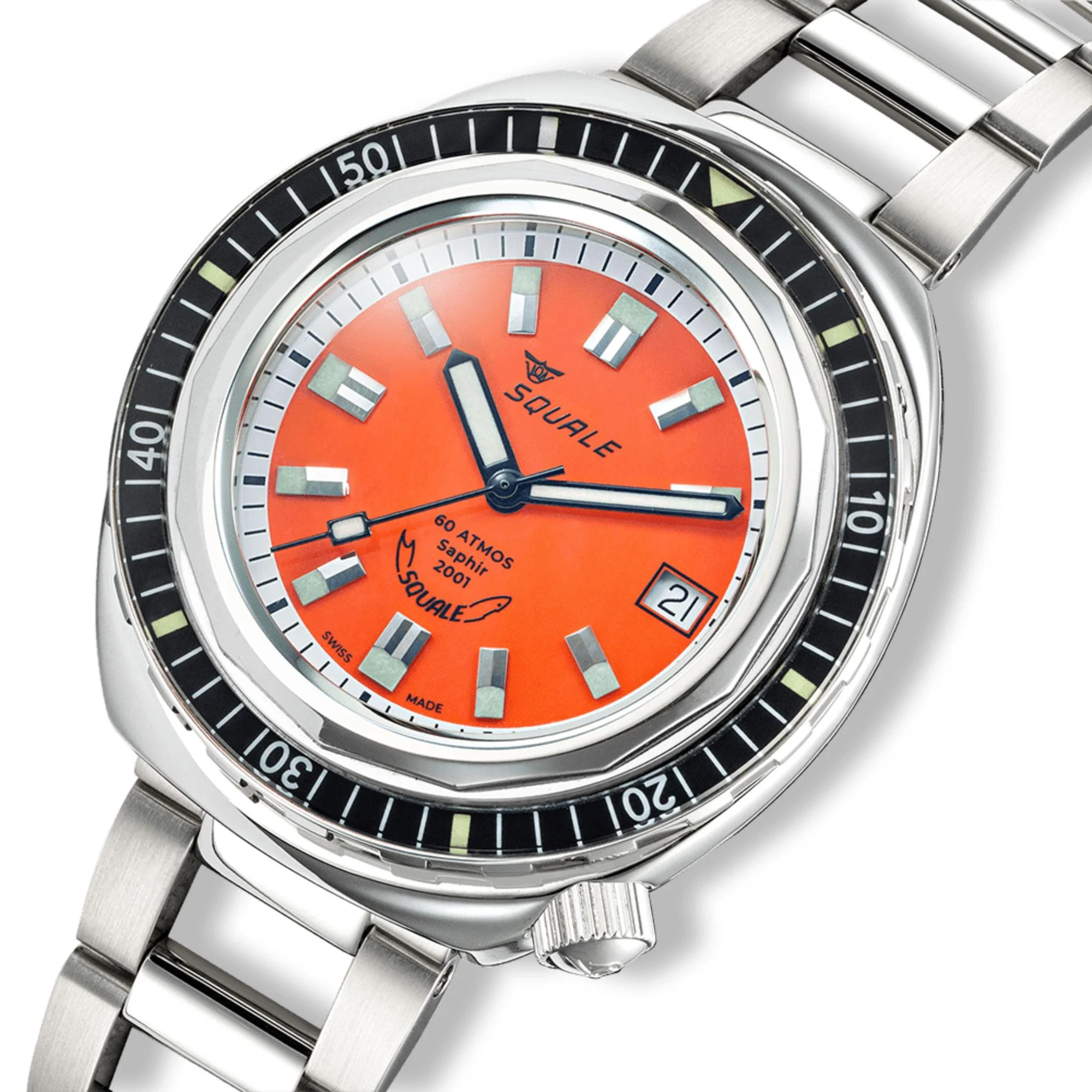 Squale 2001 Reverse Automatic Orange Dial Steel Strap Men's Watch 2001BKOR.AC - Image 5