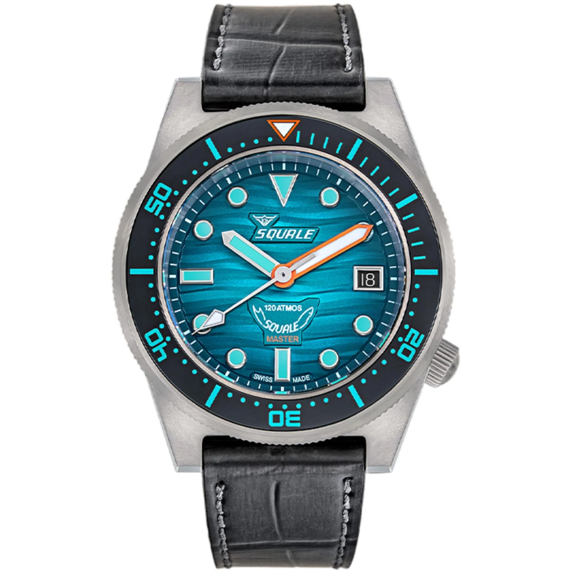 Squale Master Grand Vert Automatic Teal Dial Leather Strap Men's Watch MASTIBKGR.RAL - Image 6