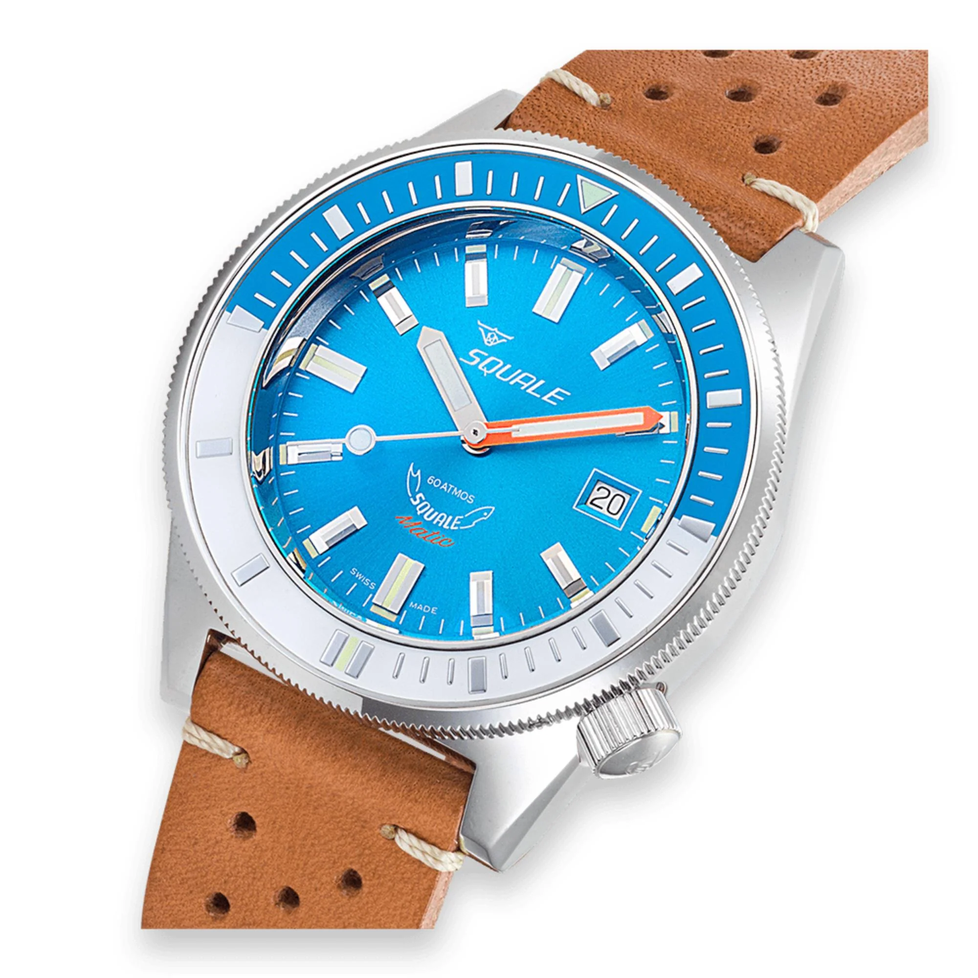Squale Matic Automatic Light Blue Dial Leather Strap Men's Watch MATICXSE.PTC - Image 3