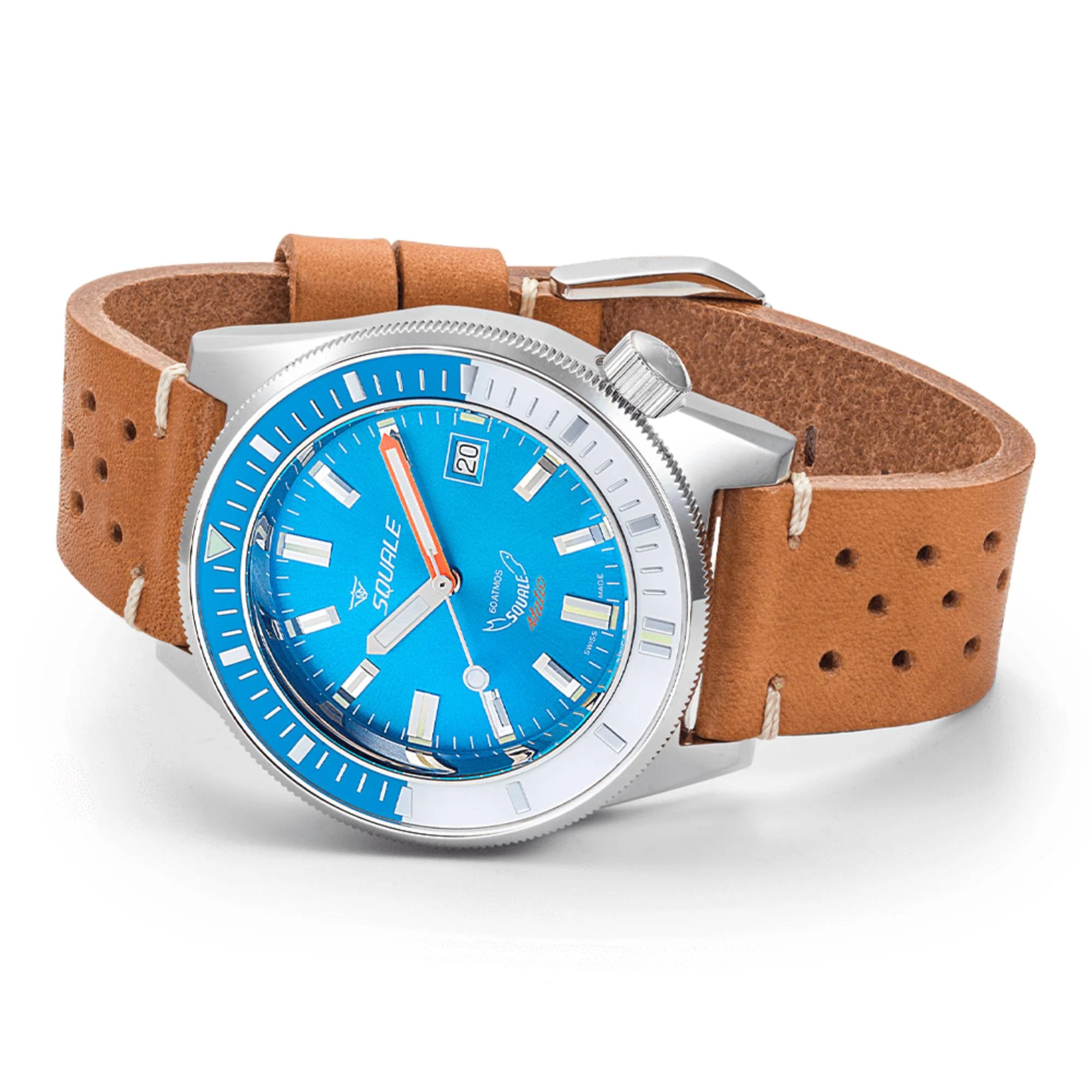 Squale Matic Automatic Light Blue Dial Leather Strap Men's Watch MATICXSE.PTC - Image 4