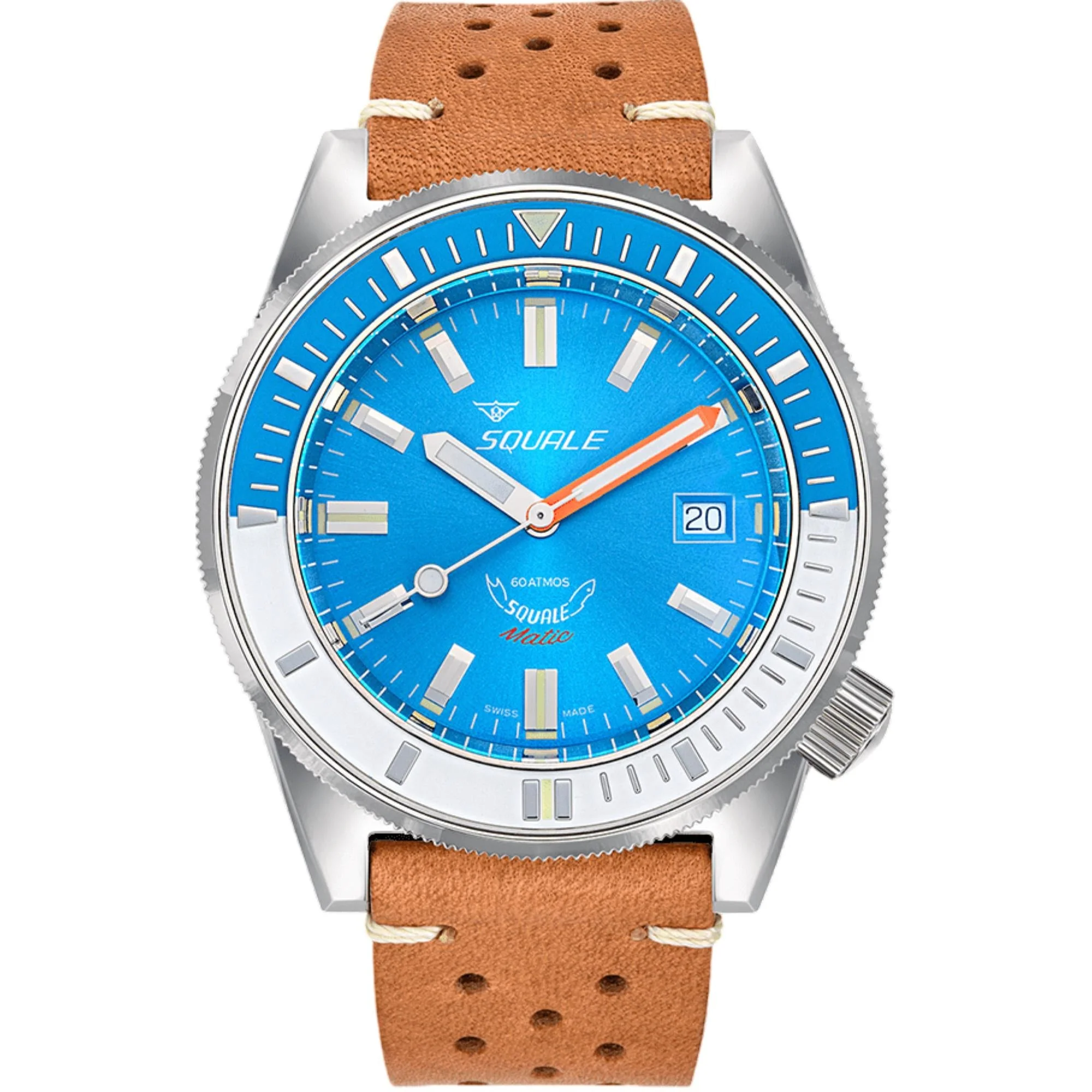 Squale Matic Automatic Light Blue Dial Leather Strap Men's Watch MATICXSE.PTC - Image 6