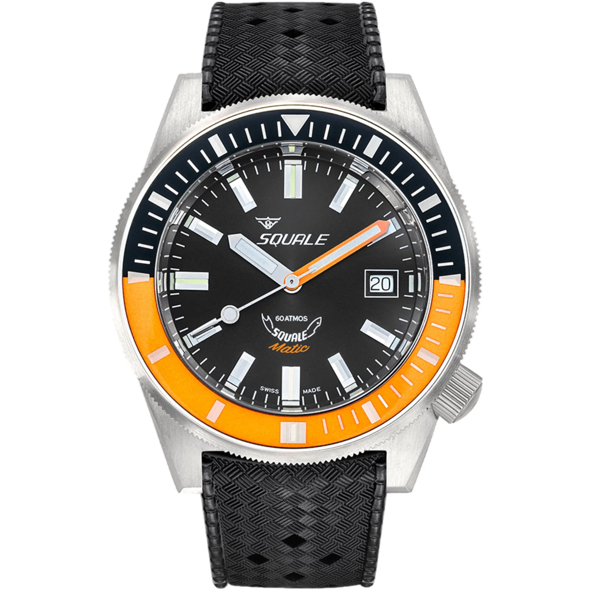 Squale Matic Satin Orange Automatic Black Dial Rubber Strap Men's Watch MATICXSC.HT