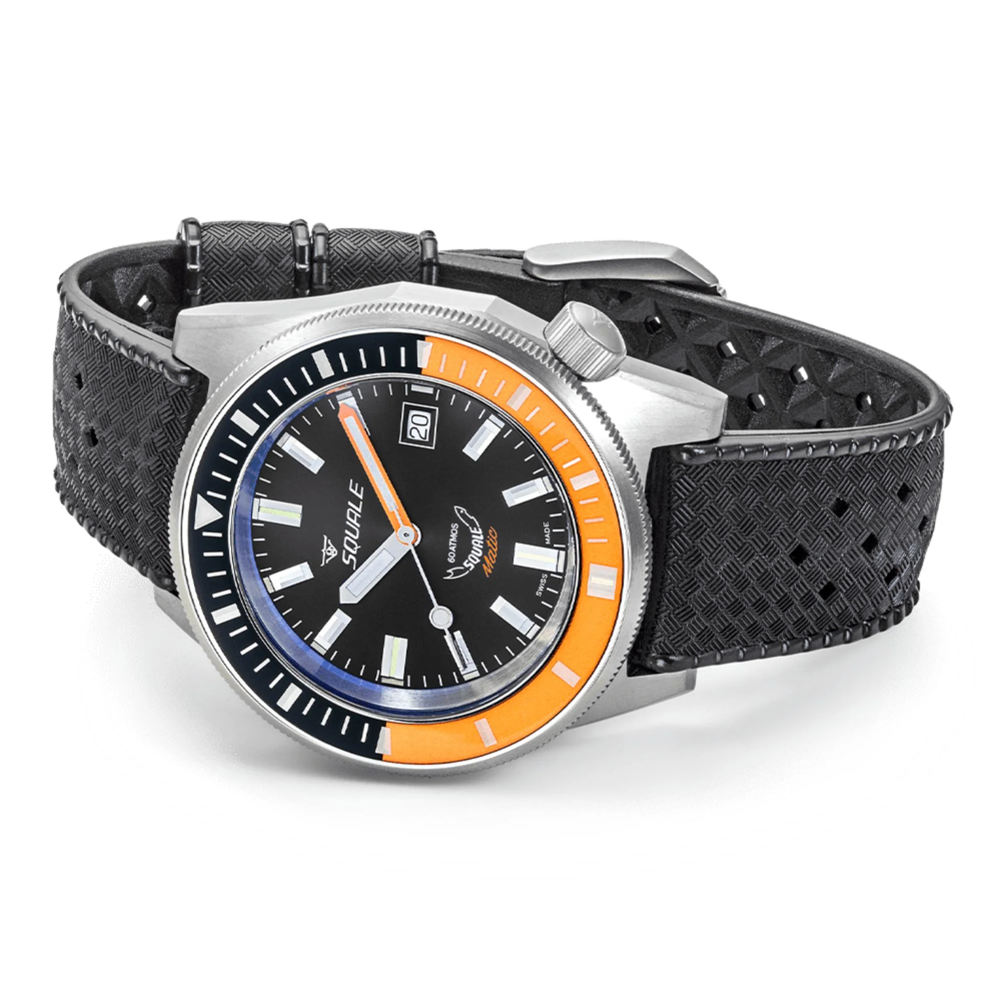 Squale Matic Satin Orange Automatic Black Dial Rubber Strap Men's Watch MATICXSC.HT - Image 4