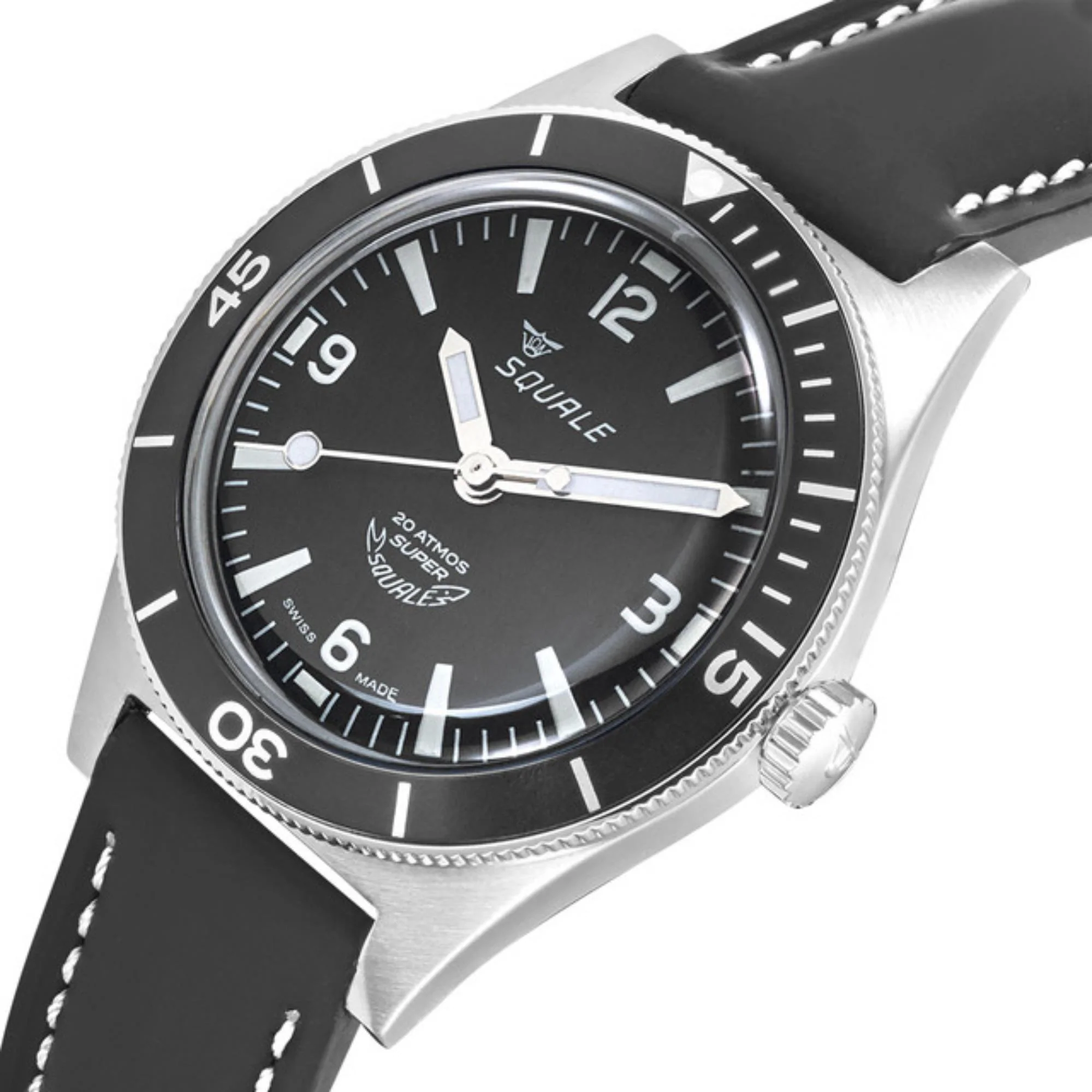 Squale Super-Squale Arabic Automatic Black Dial Leather Strap Men's Watch SUPERMBKBK.RLBK - Image 3