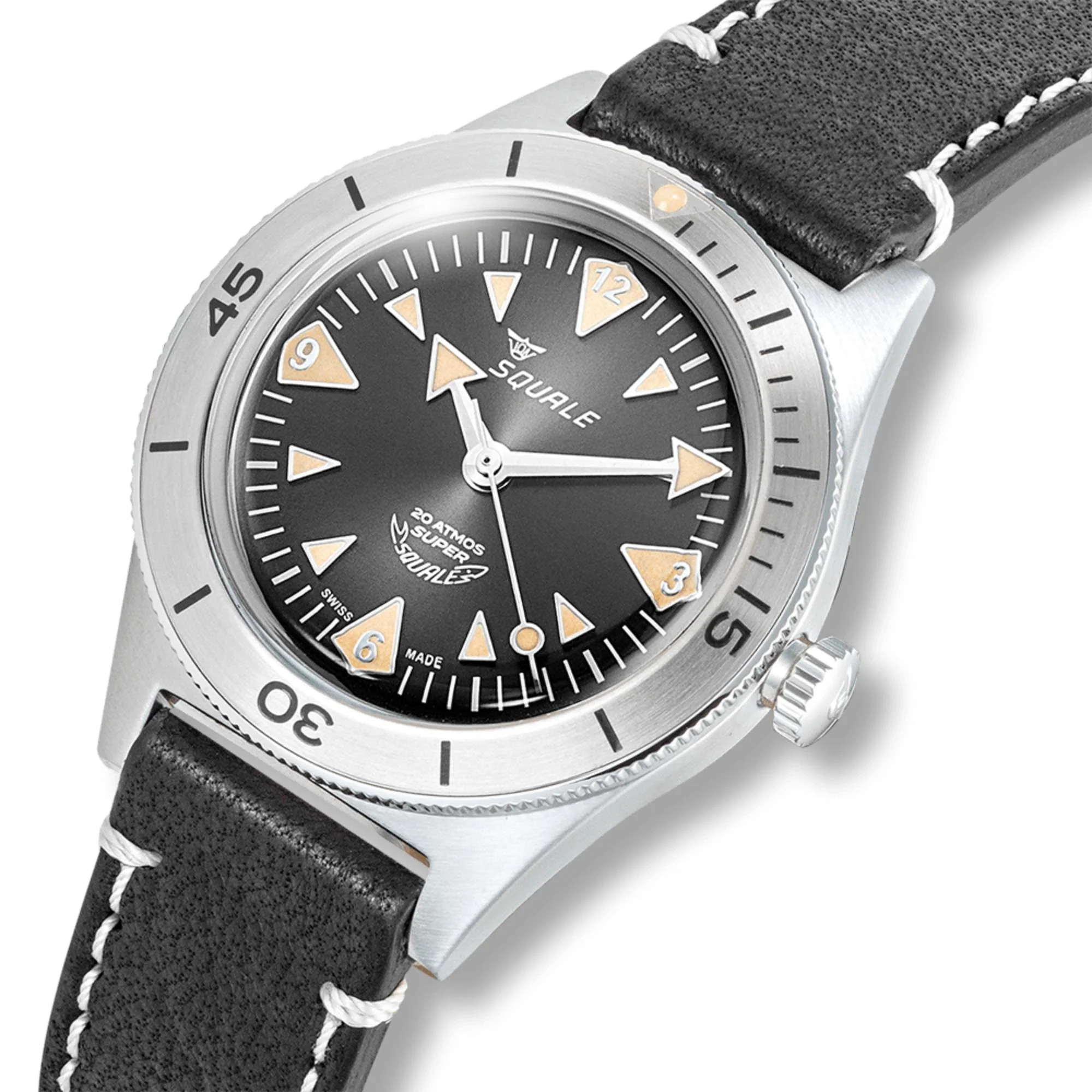 Squale Super-Squale Big Arrows Automatic Black Dial Leather Strap Men's Watch SUPERSSABK.PN - Image 3