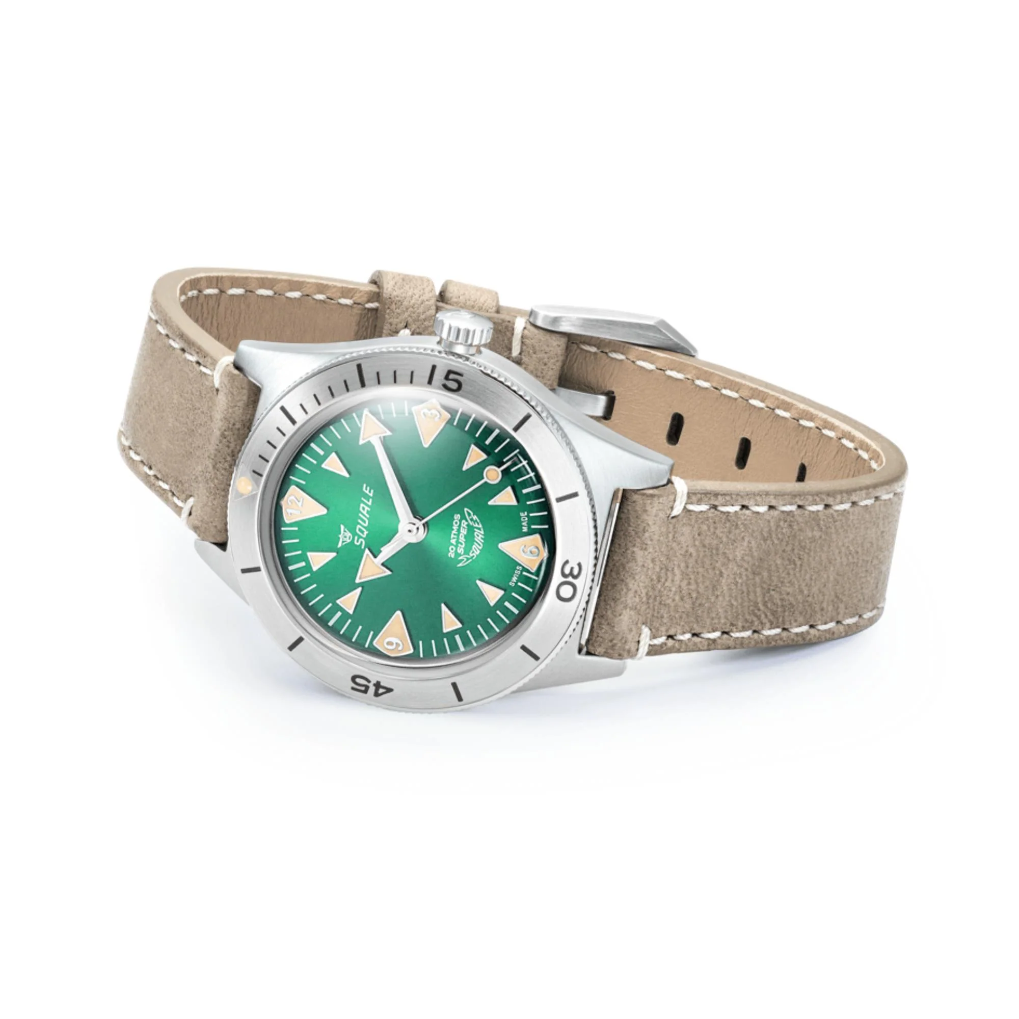 Squale Super-Squale Big Arrows Automatic Green Dial Leather Strap Men's Watch SUPERSSAGR.PTO - Image 4