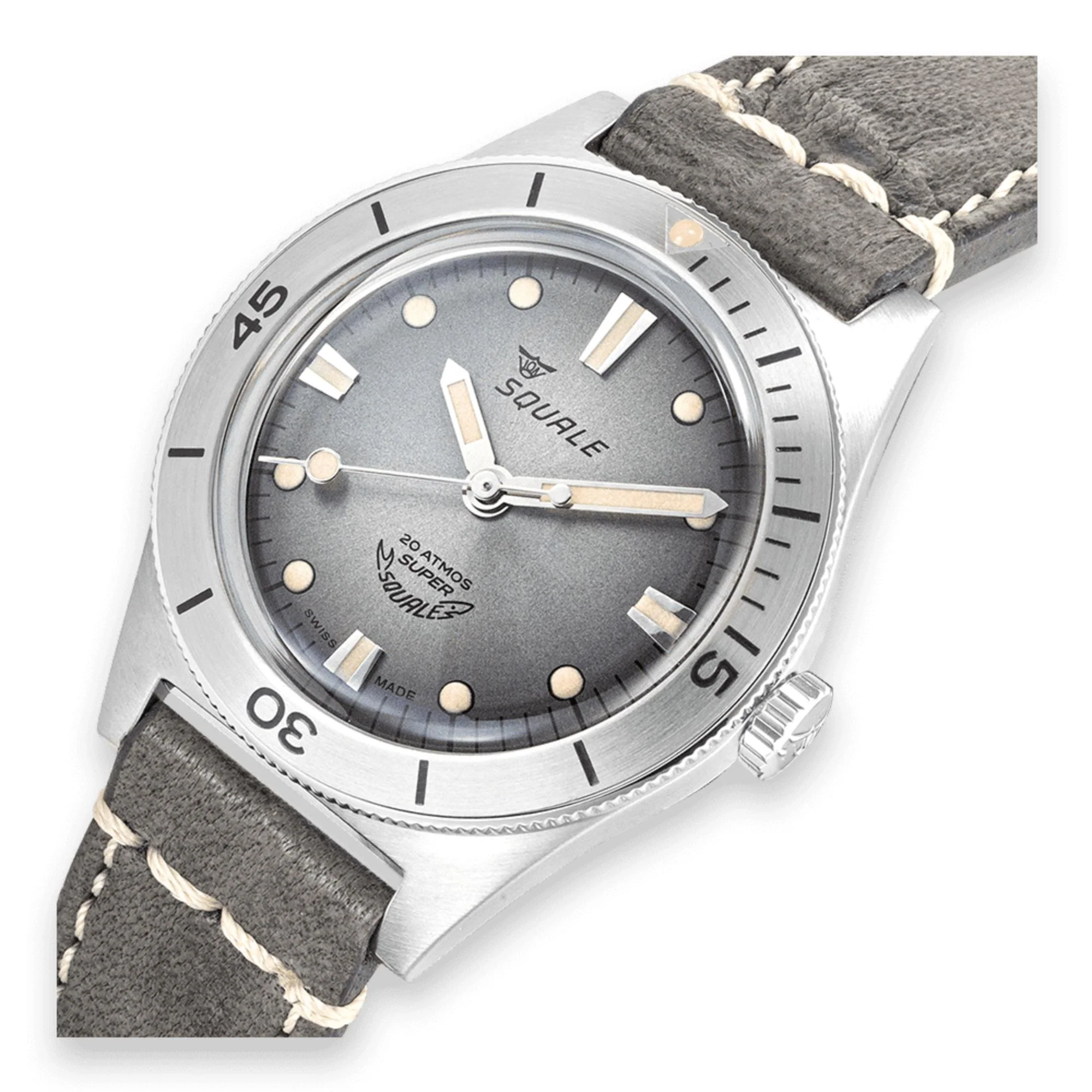 Squale Super-Squale Sunray Automatic Grey Dial Leather Strap Men's Watch SUPERSSG.PG - Image 3