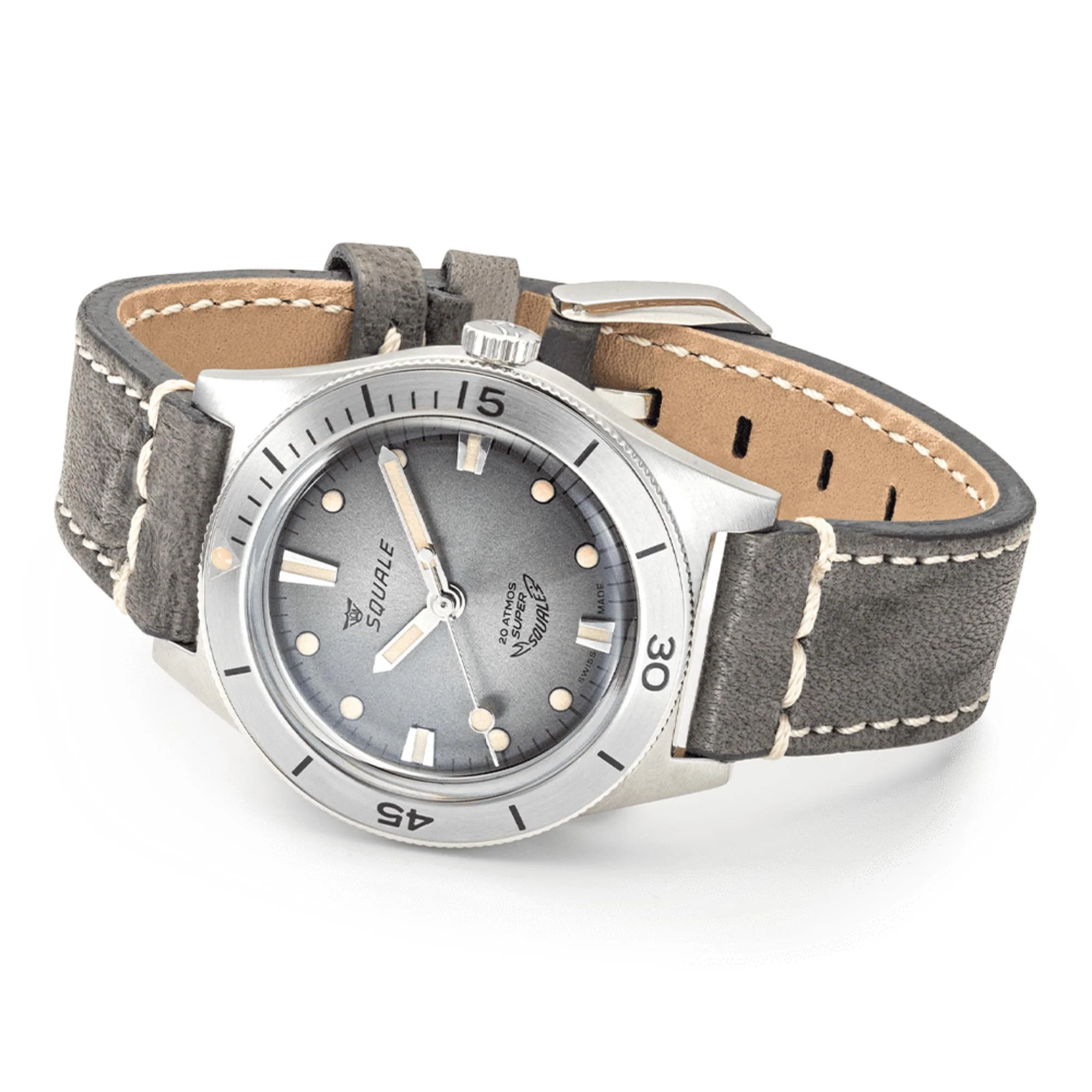 Squale Super-Squale Sunray Automatic Grey Dial Leather Strap Men's Watch SUPERSSG.PG - Image 4
