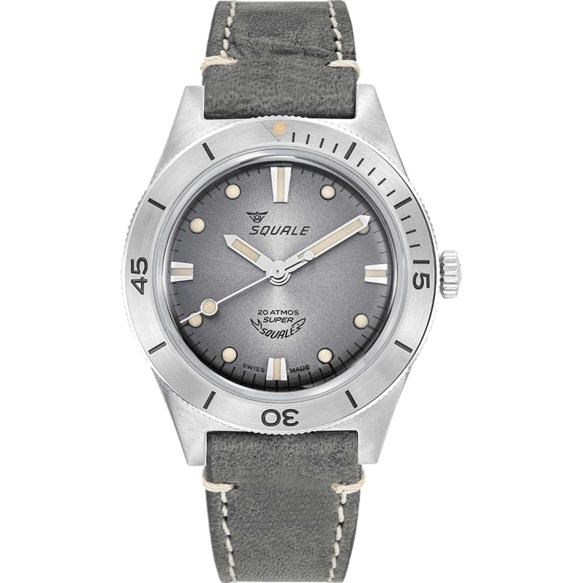Squale Super-Squale Sunray Automatic Grey Dial Leather Strap Men's Watch SUPERSSG.PG - Image 5