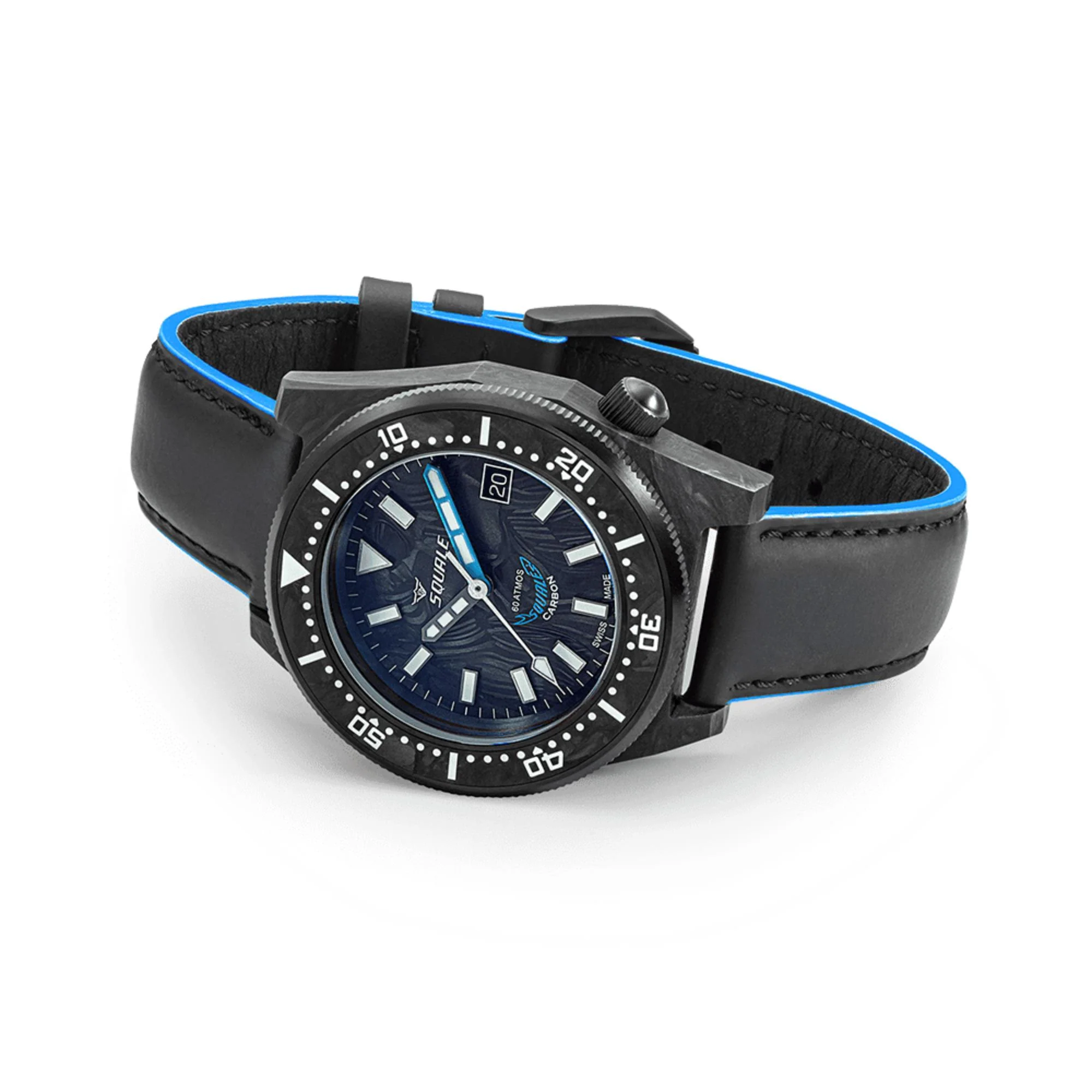 Squale T-183 Forged Carbon Blue Automatic Blue Carbon Dial Leather Strap Men's Watch T183AFCBL.RLBL - Image 4