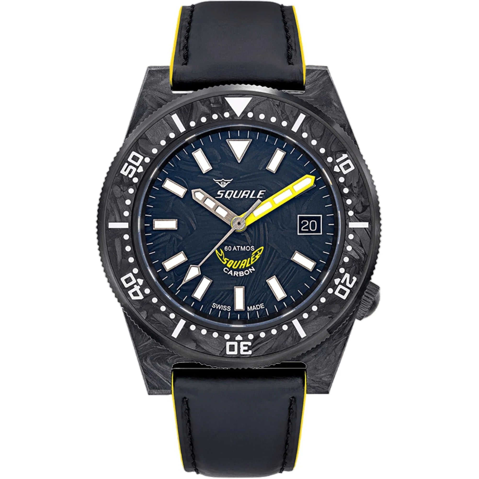 Squale T-183 Forged Carbon Yellow Automatic Blue Carbon Dial Leather Strap Men's Watch T183AFCY.RLY - Image 6