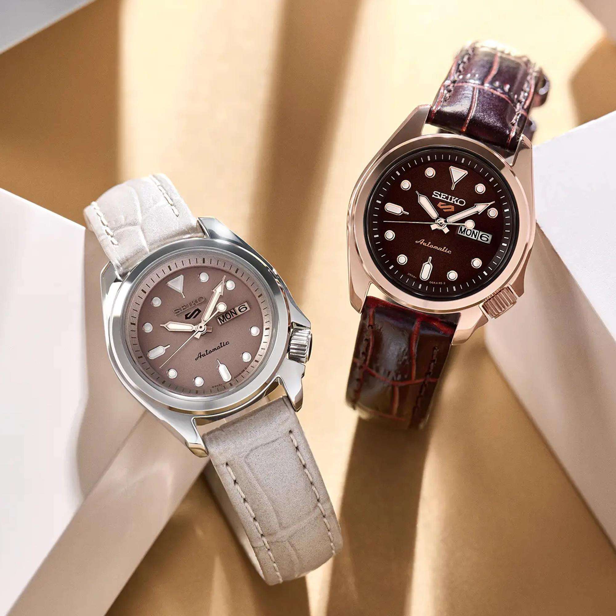 Seiko 5 Sports Automatic Brown Dial Leather Strap Ladies Watch SRE005K1 - Image 2