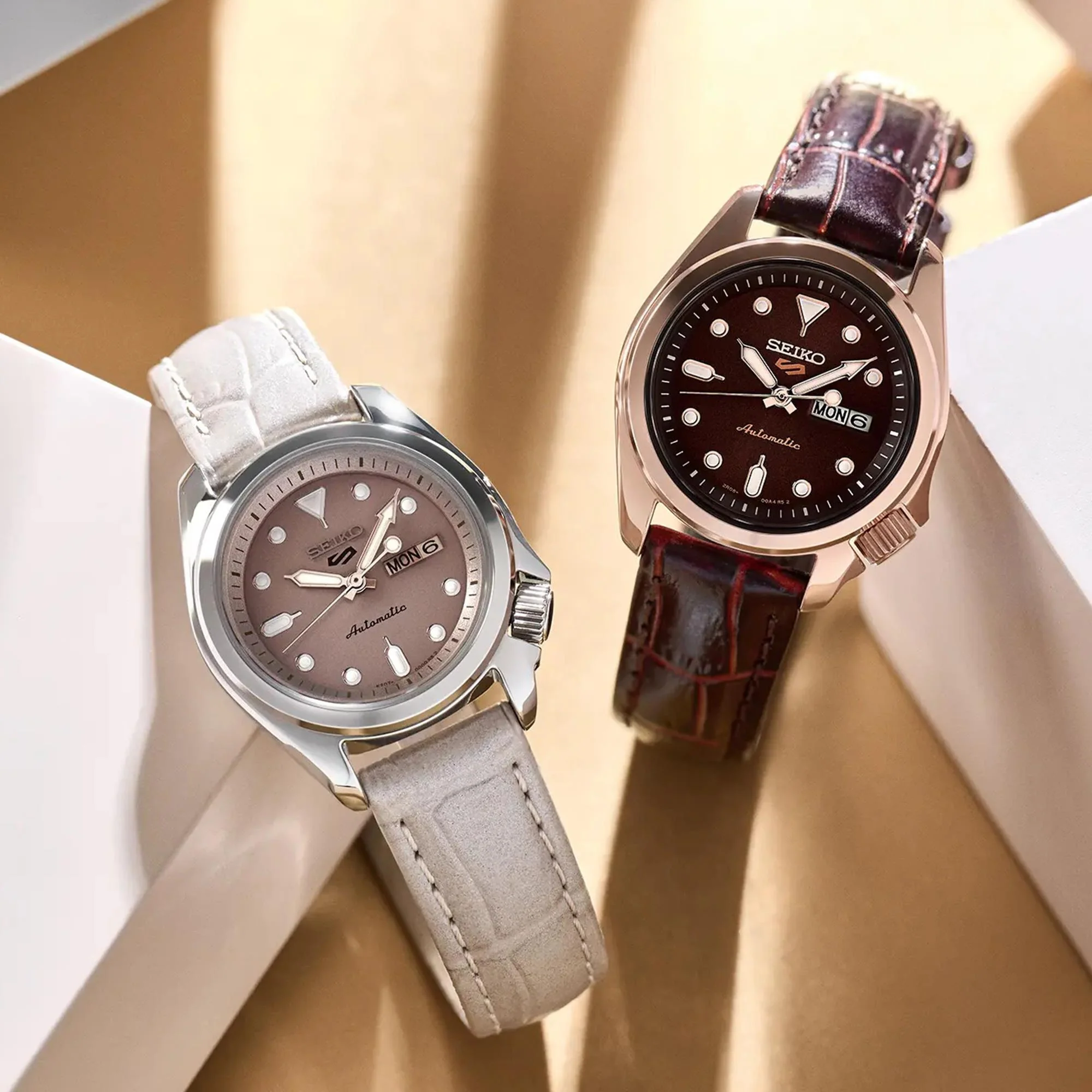 Seiko 5 Sports Automatic Brown Dial Leather Strap Ladies Watch SRE005K1 - Image 3