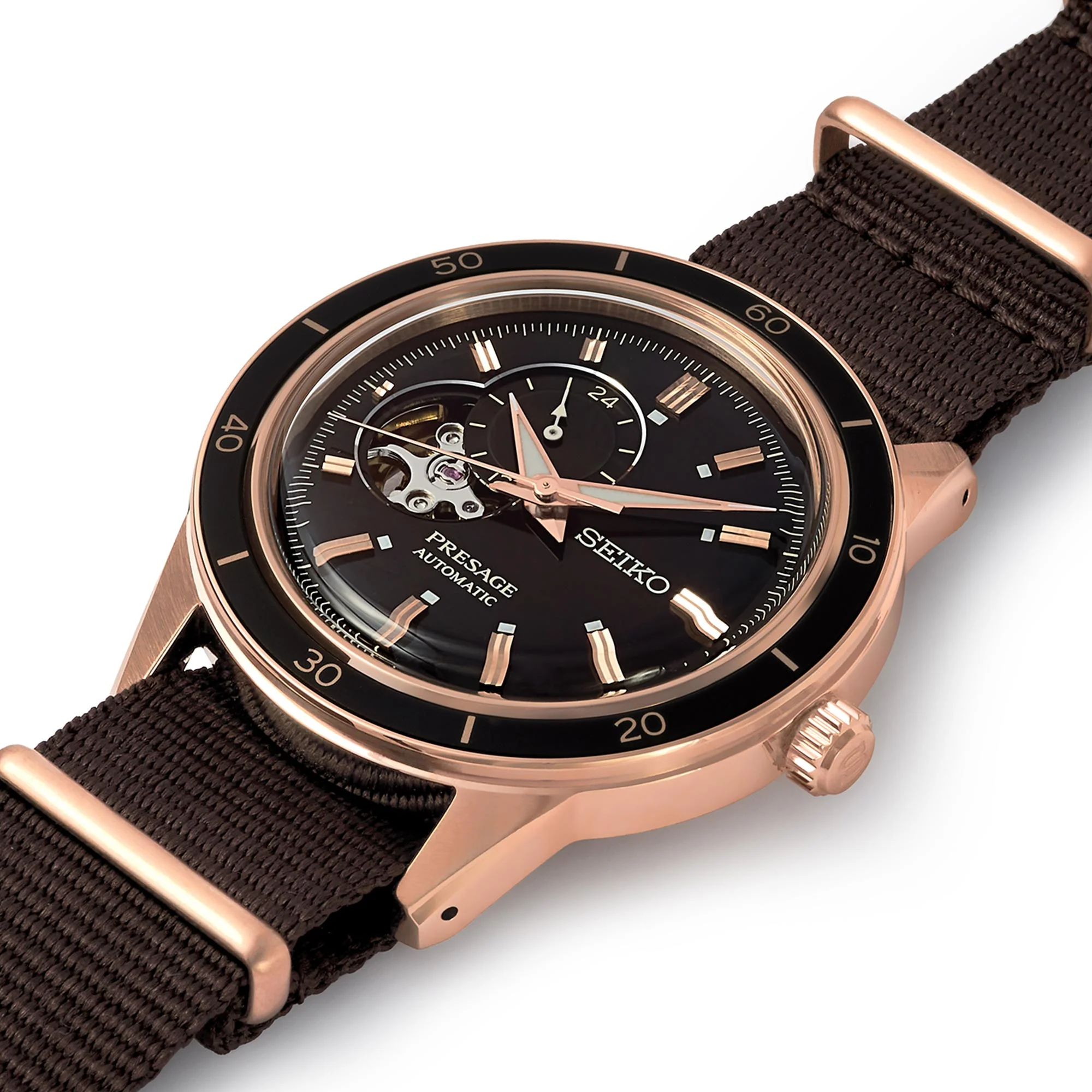 Seiko Presage Style 60's Automatic Black Open Heart Dial Brown NATO Strap Men's Watch SSA426J1 - Image 10
