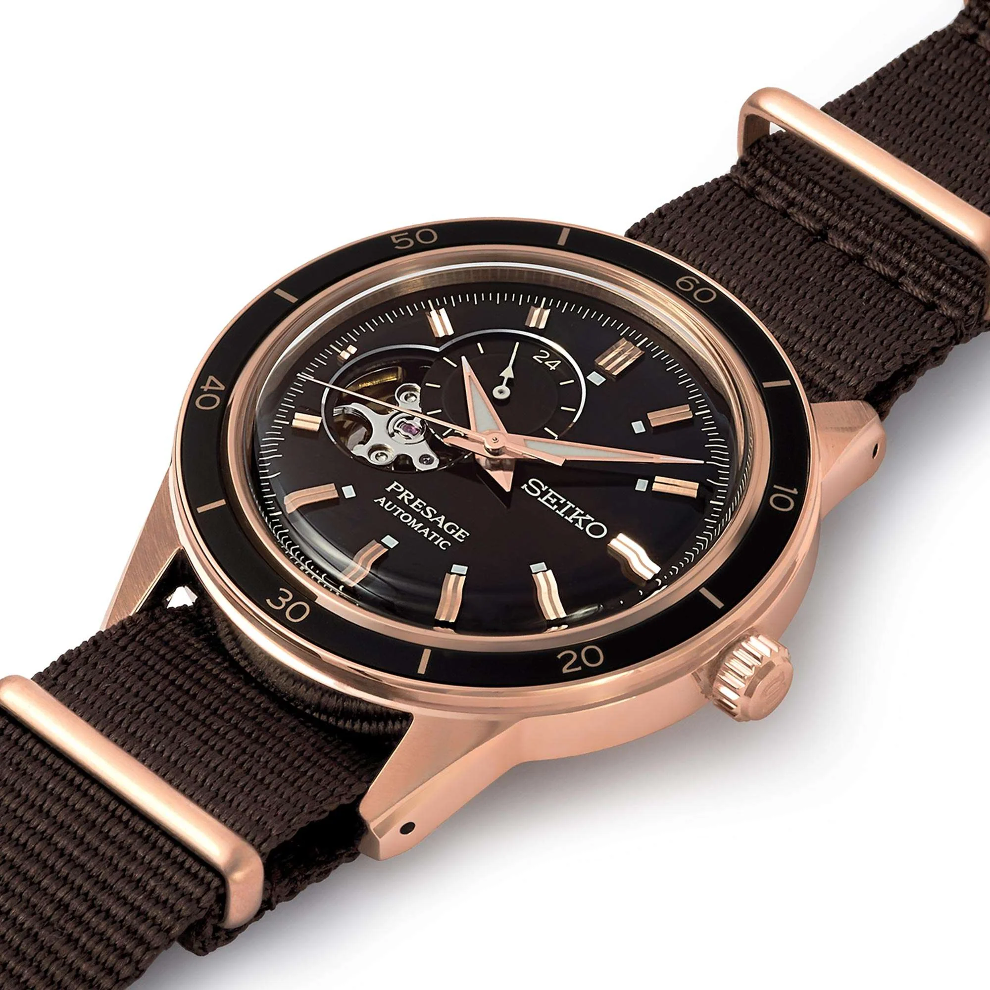 Seiko Presage Style 60's Automatic Black Open Heart Dial Brown NATO Strap Men's Watch SSA426J1 - Image 2