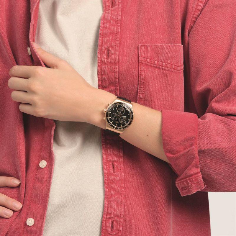 Swatch Stain Sheen Black Dial Black Rubber Strap Unisex Watch YVG410 - Image 4