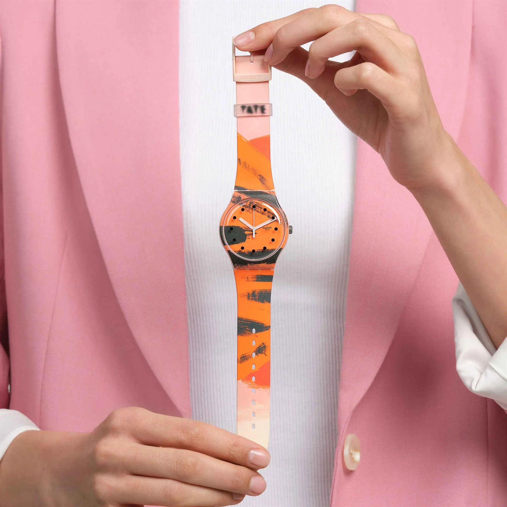 Swatch Barns-Graham's Orange and Red on Pink Silicone Strap Unisex Watch SUOZ362C - Image 7