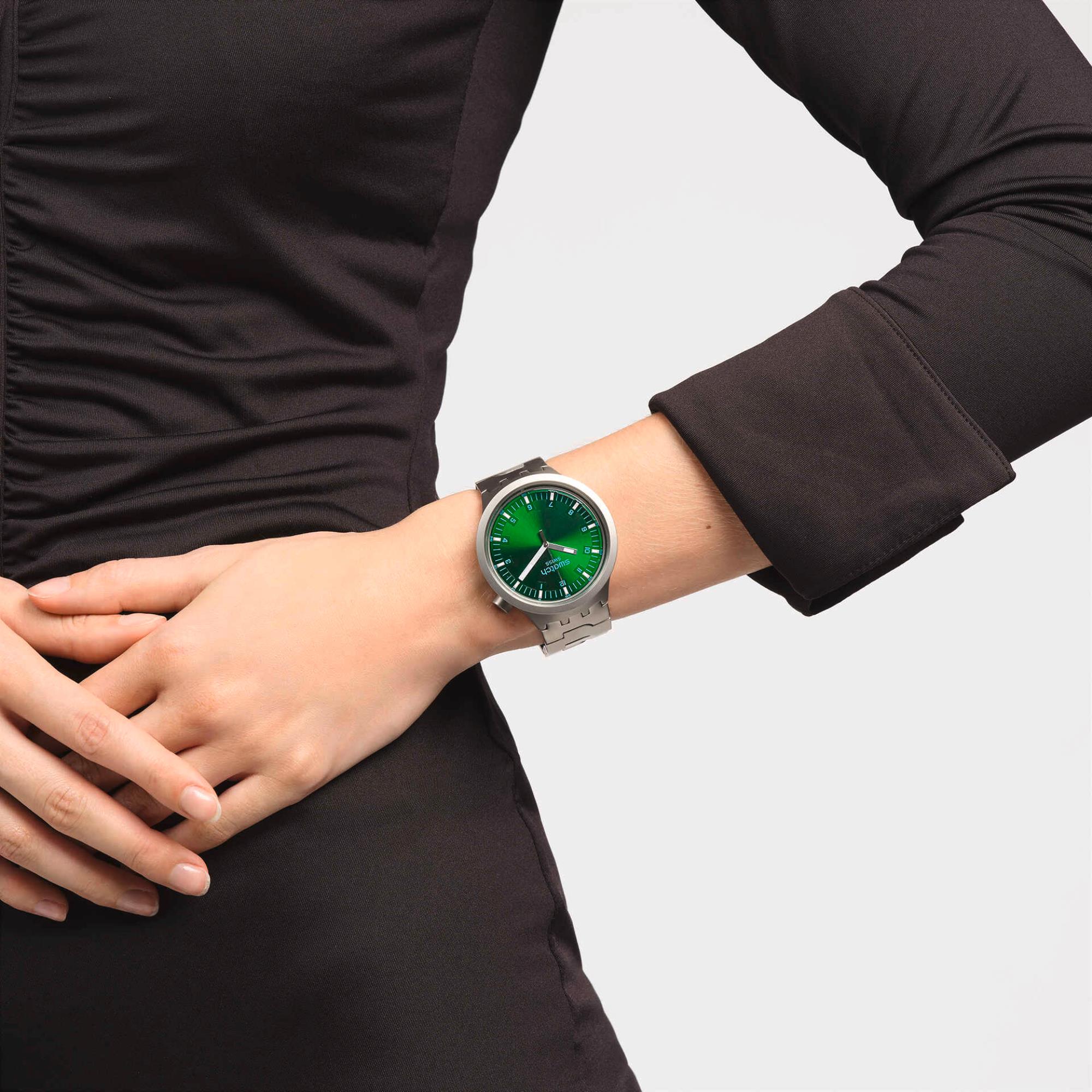 Swatch Big Bold Irony Forest Face Quartz Green Dial Steel Strap Unisex Watch SB07S101G - Image 2