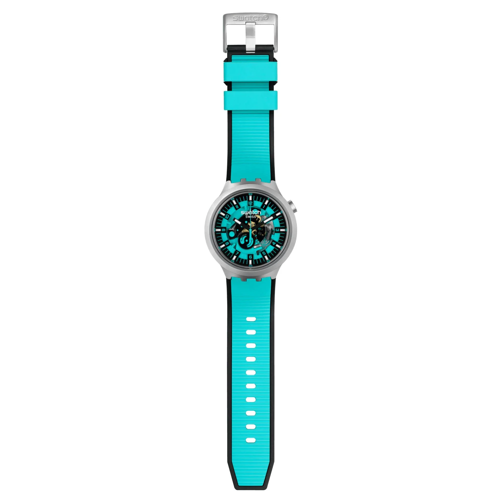 Swatch Big Bold Irony Mint Trim Quartz Turquoise Dial Turquoise Rubber Strap Unisex Watch SB07S111 - Image 3