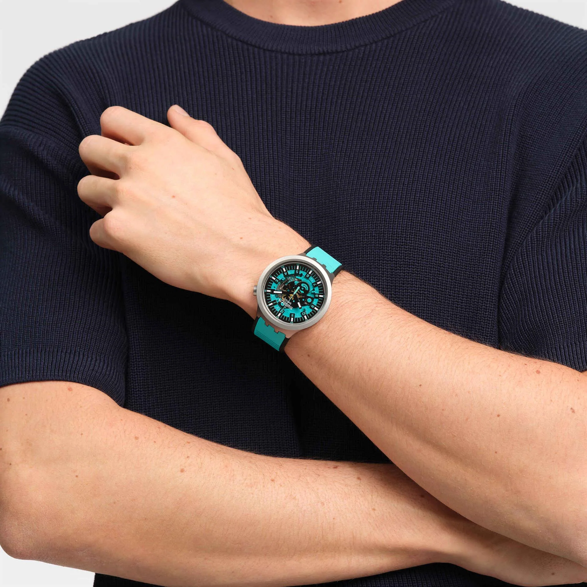 Swatch Big Bold Irony Mint Trim Quartz Turquoise Dial Turquoise Rubber Strap Unisex Watch SB07S111 - Image 5
