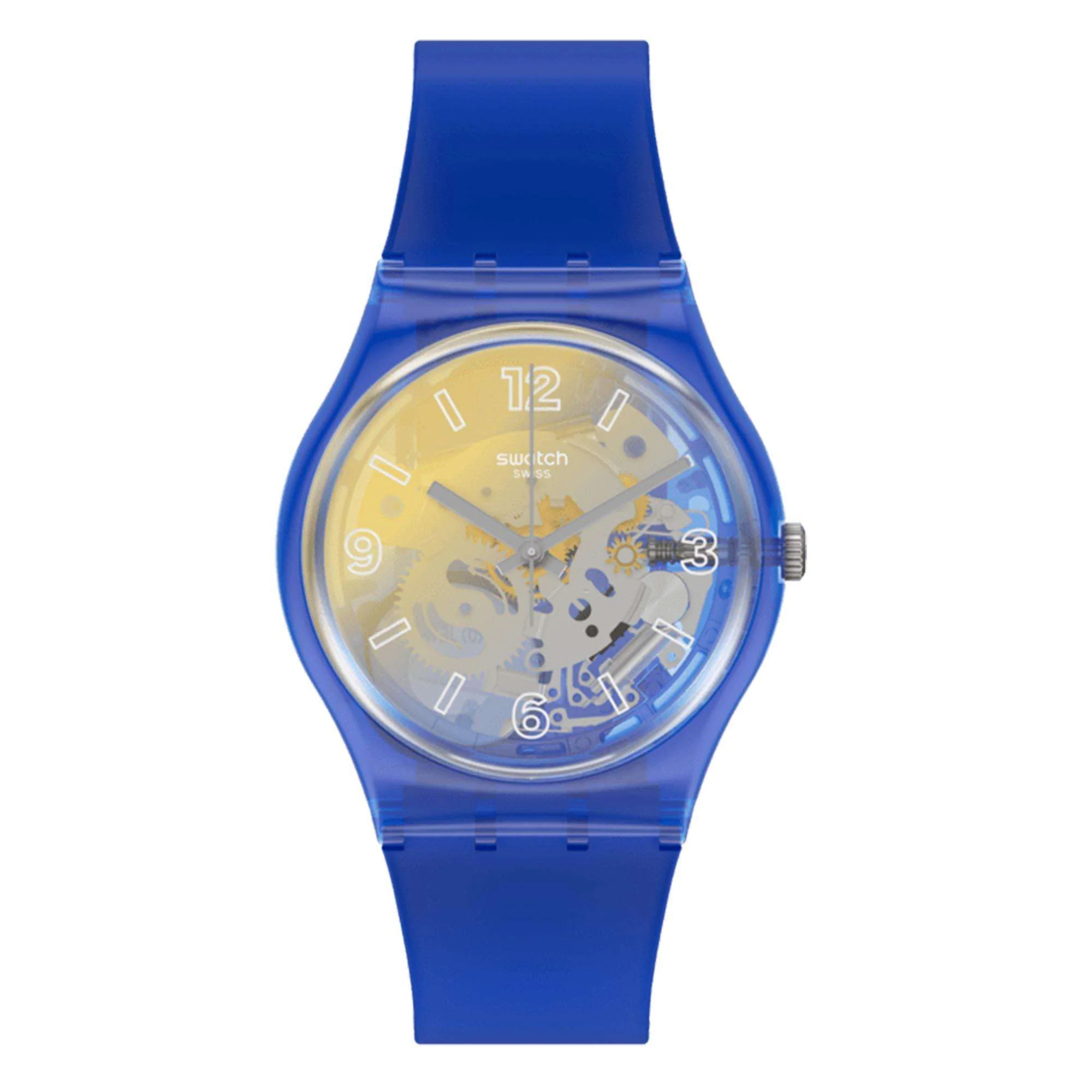 Swatch Yellow Disco Fever Quartz Multi Tonal Dial Blue Silicone Strap Unisex Watch GE278 - Image 5