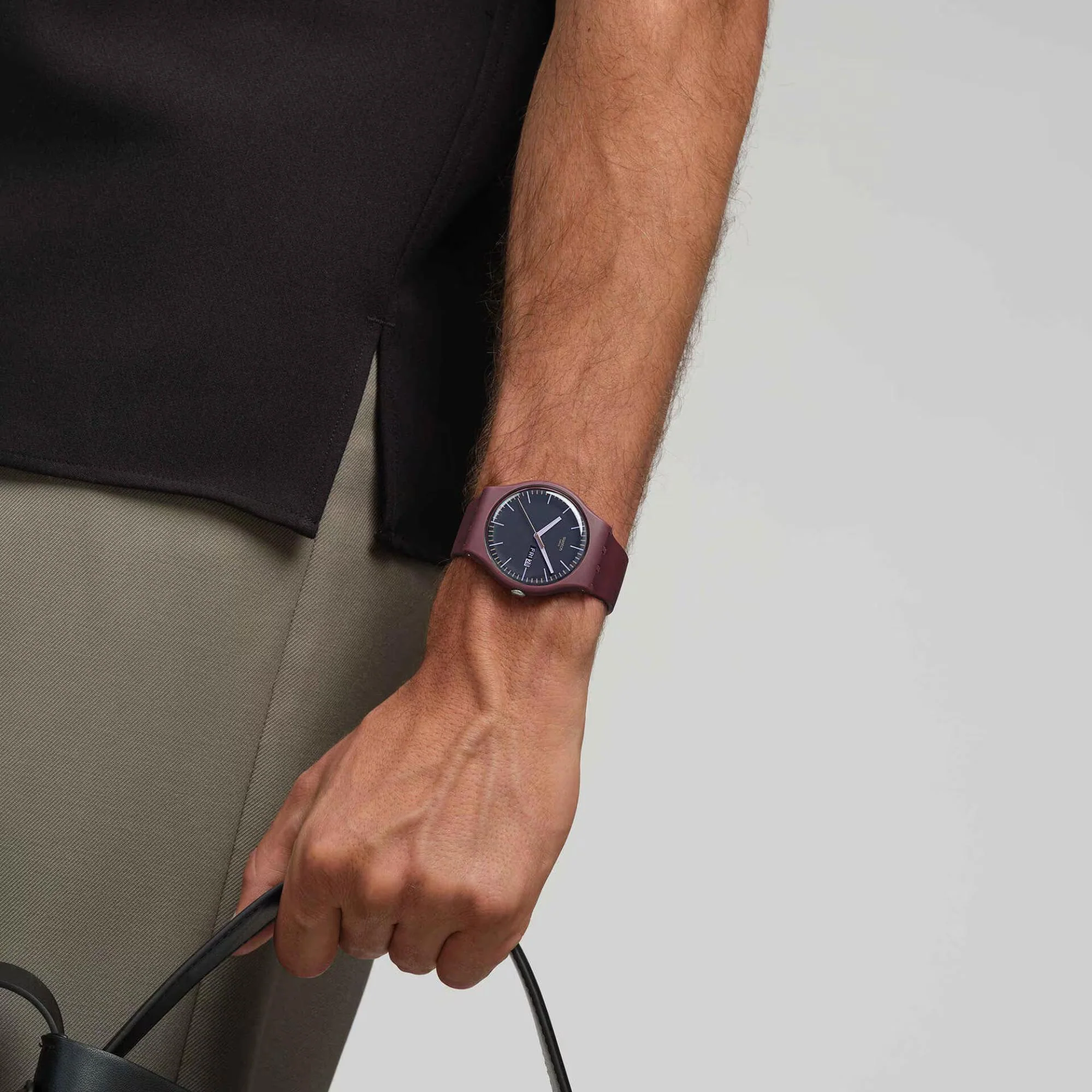 Swatch BURGUNDY BERRY Quartz Grey Dial Silicone Strap Men’s Watch SO29R707 - Image 10