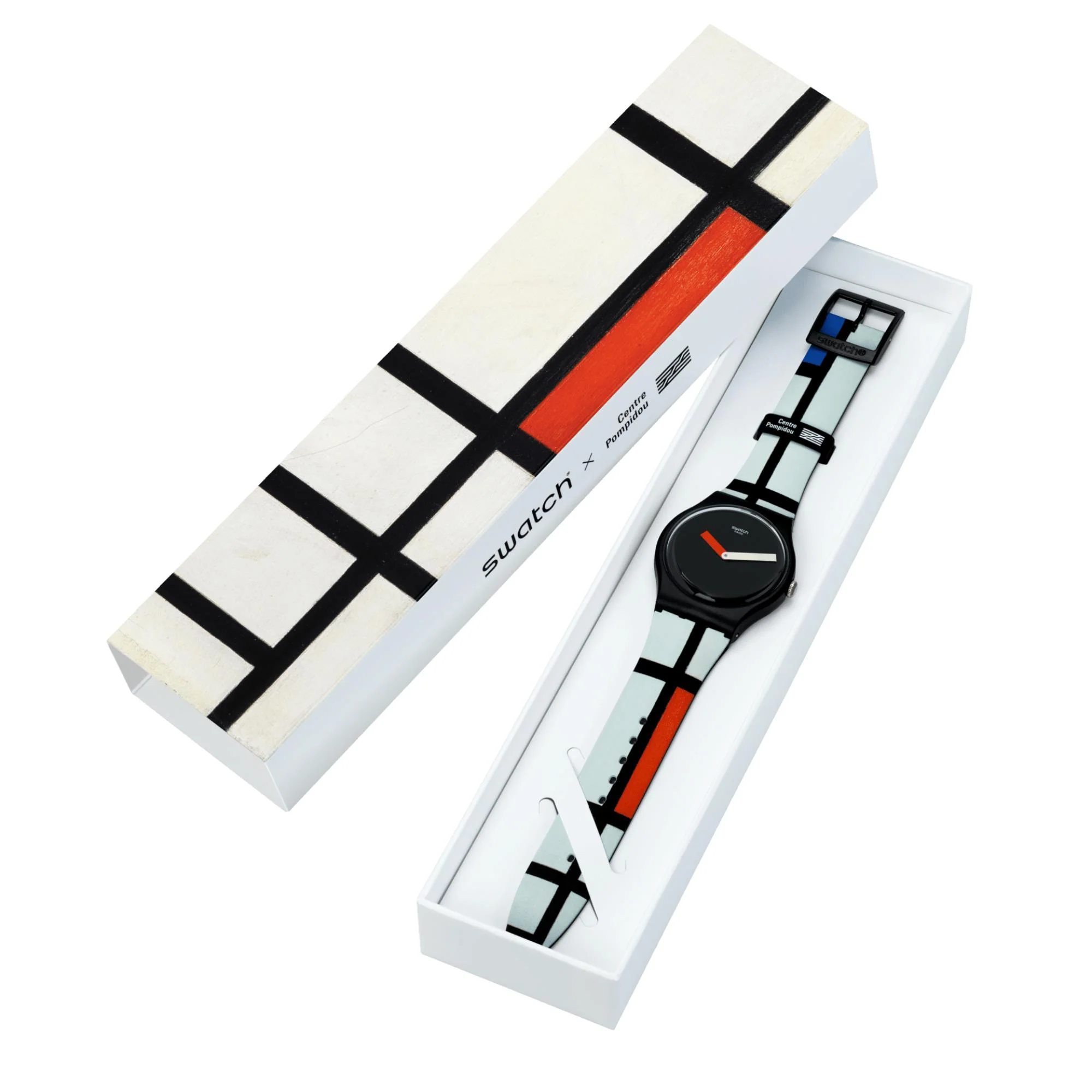 Original Pompidou Red, Blue and White by Piet Mondrian Quartz Unisex Watch SUOZ344 - Image 6