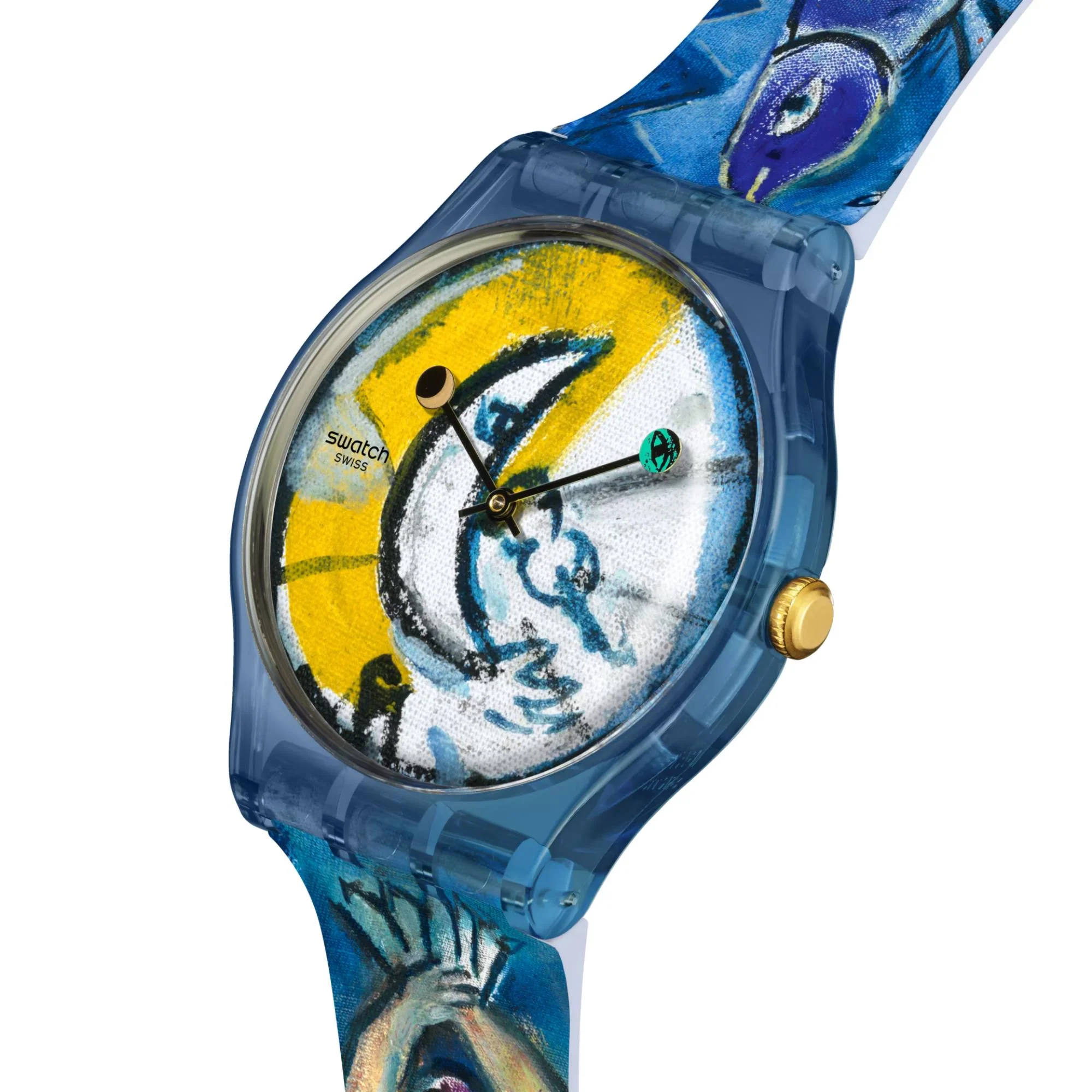 Swatch Chagall's Blue Circus Blue Dial Silicone Strap Unisex Watch SUOZ365C - Image 11