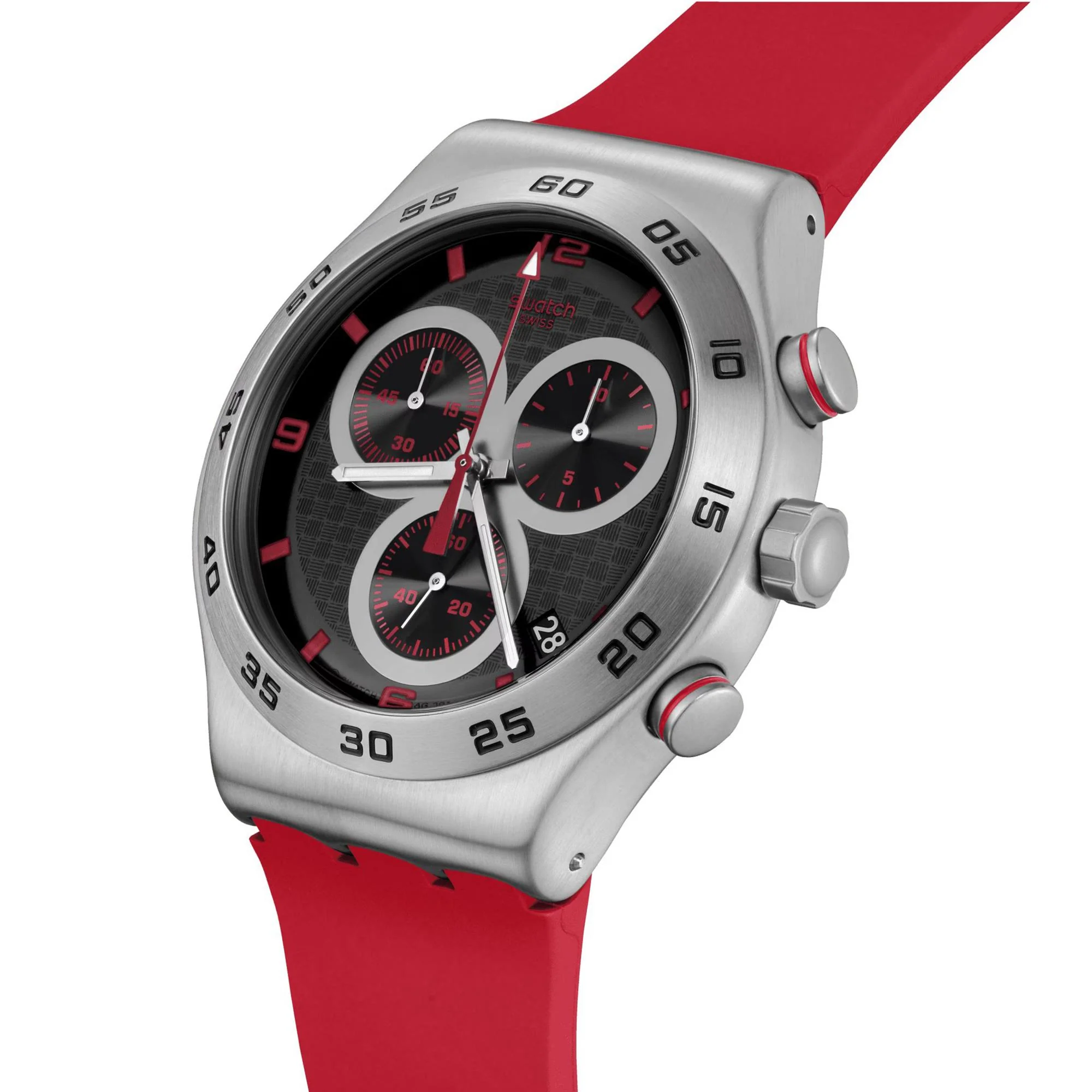 Swatch CRIMSON CARBONIC RED Red Silicone Strap Steel Case Black Dial Unisex Watch YVS524 - Image 2