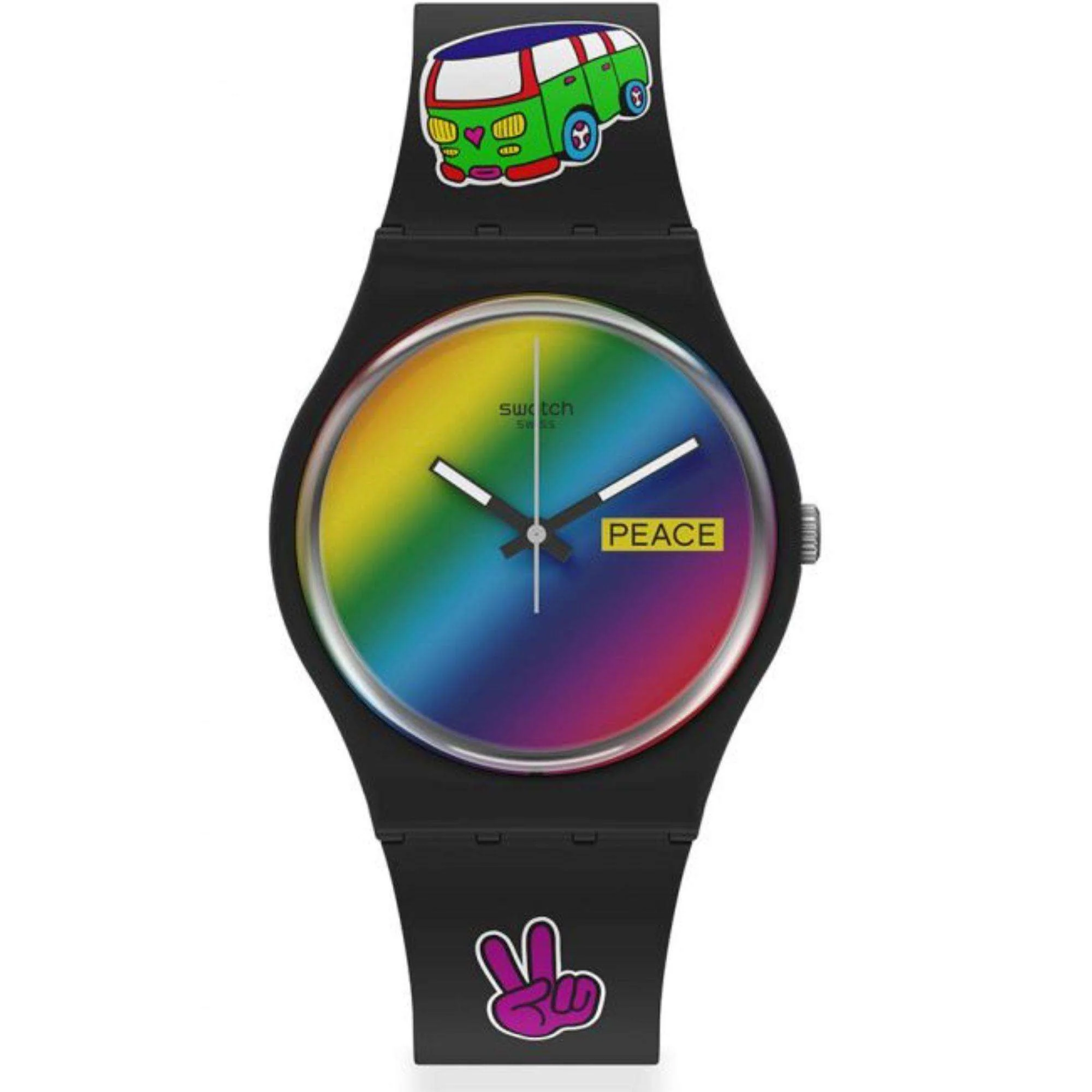Swatch Gent Bioceramic Go With The Bow Quartz Multi-Coloured Dial Black Silicone Strap Unisex Watch SO31B101 - Image 2