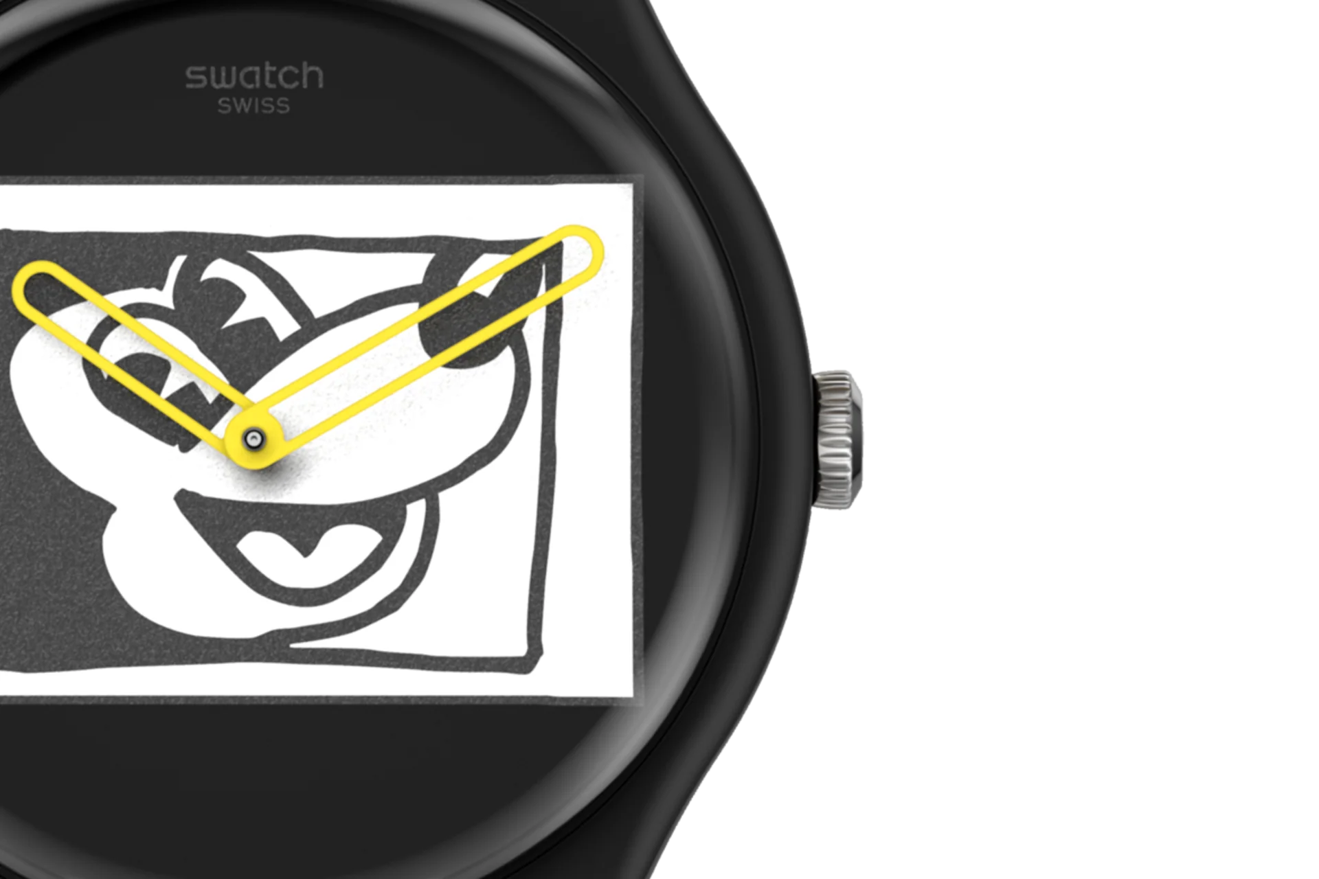 Swatch Keith Haring X Disney Mickey Blanc Sur Noir Black Dial Silicone Strap Unisex Watch SUOZ337 - Image 3