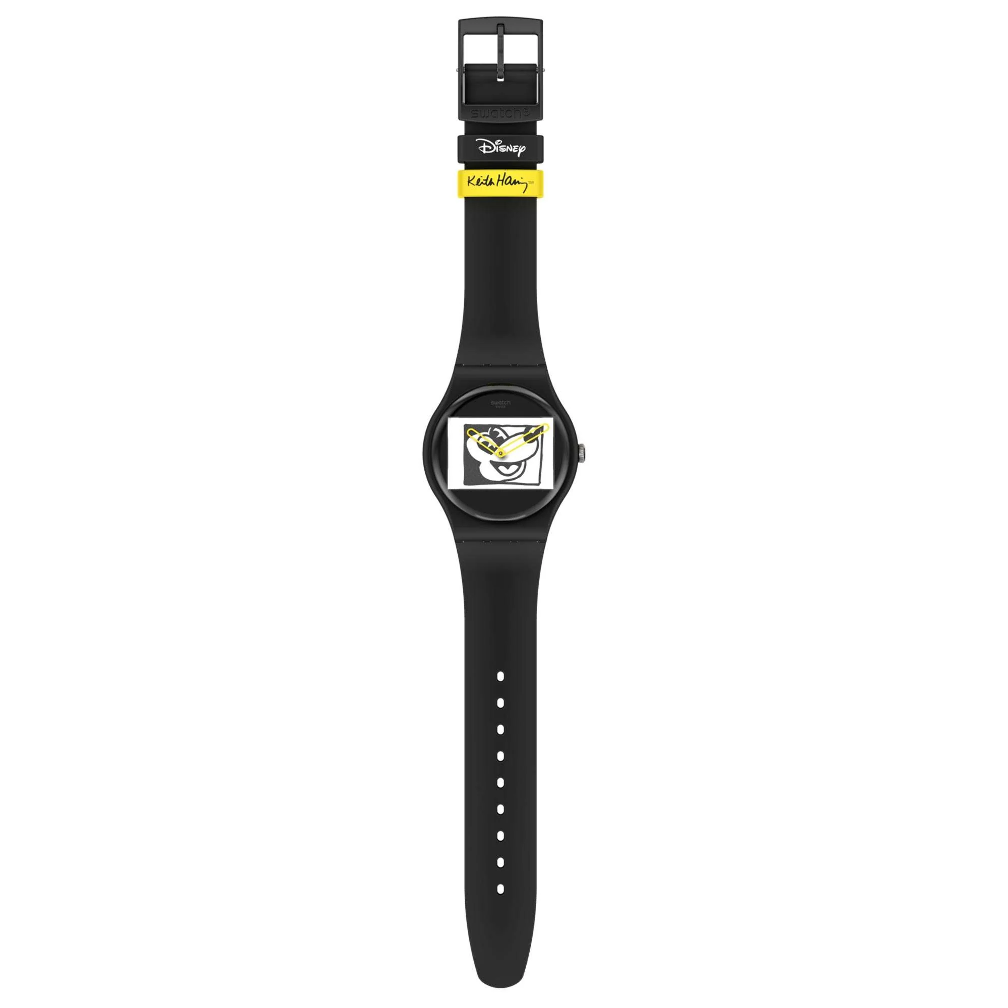 Swatch Keith Haring X Disney Mickey Blanc Sur Noir Black Dial Silicone Strap Unisex Watch SUOZ337 - Image 6